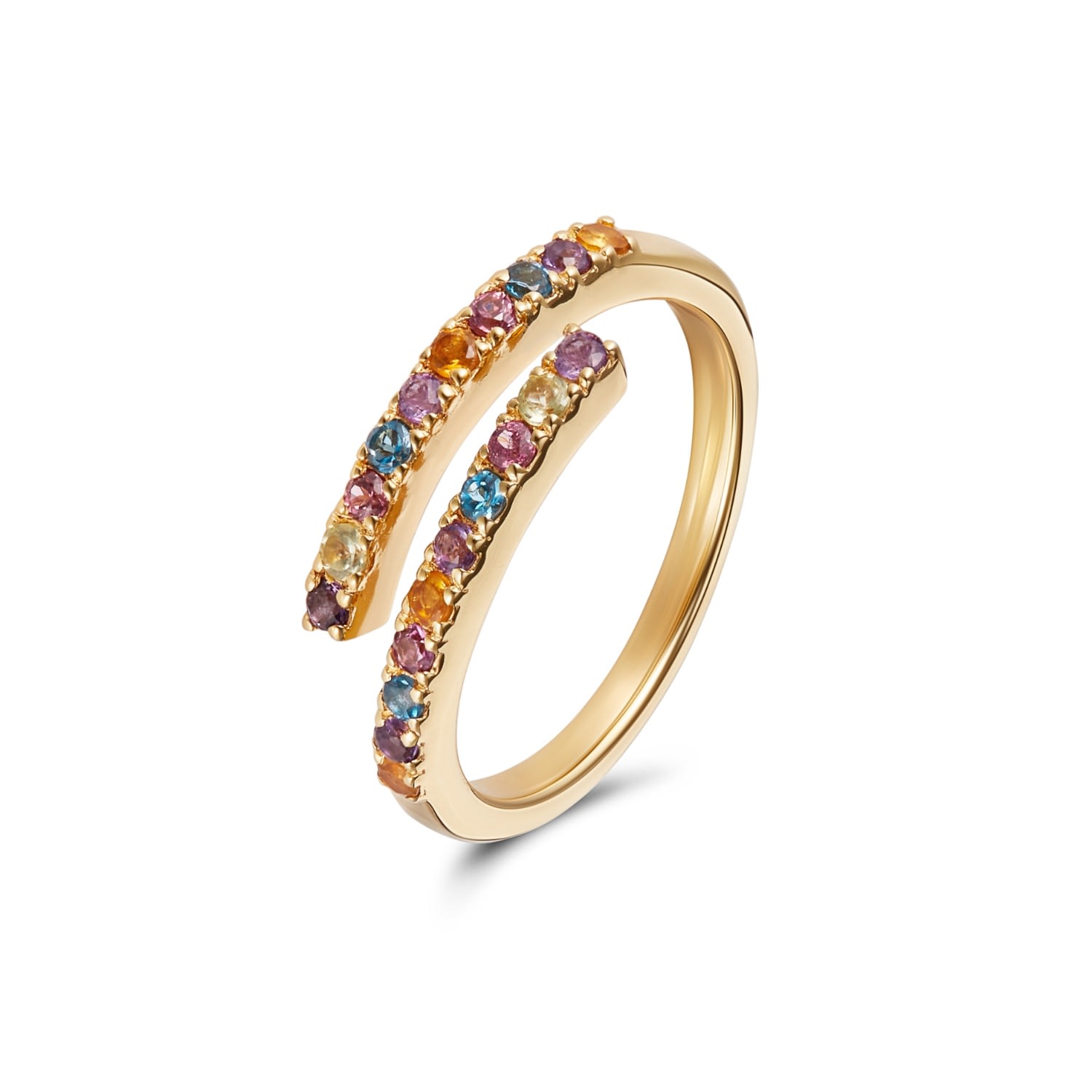 Open Multi-Colour Ring In Yellow Gold With Semi Precious Stones