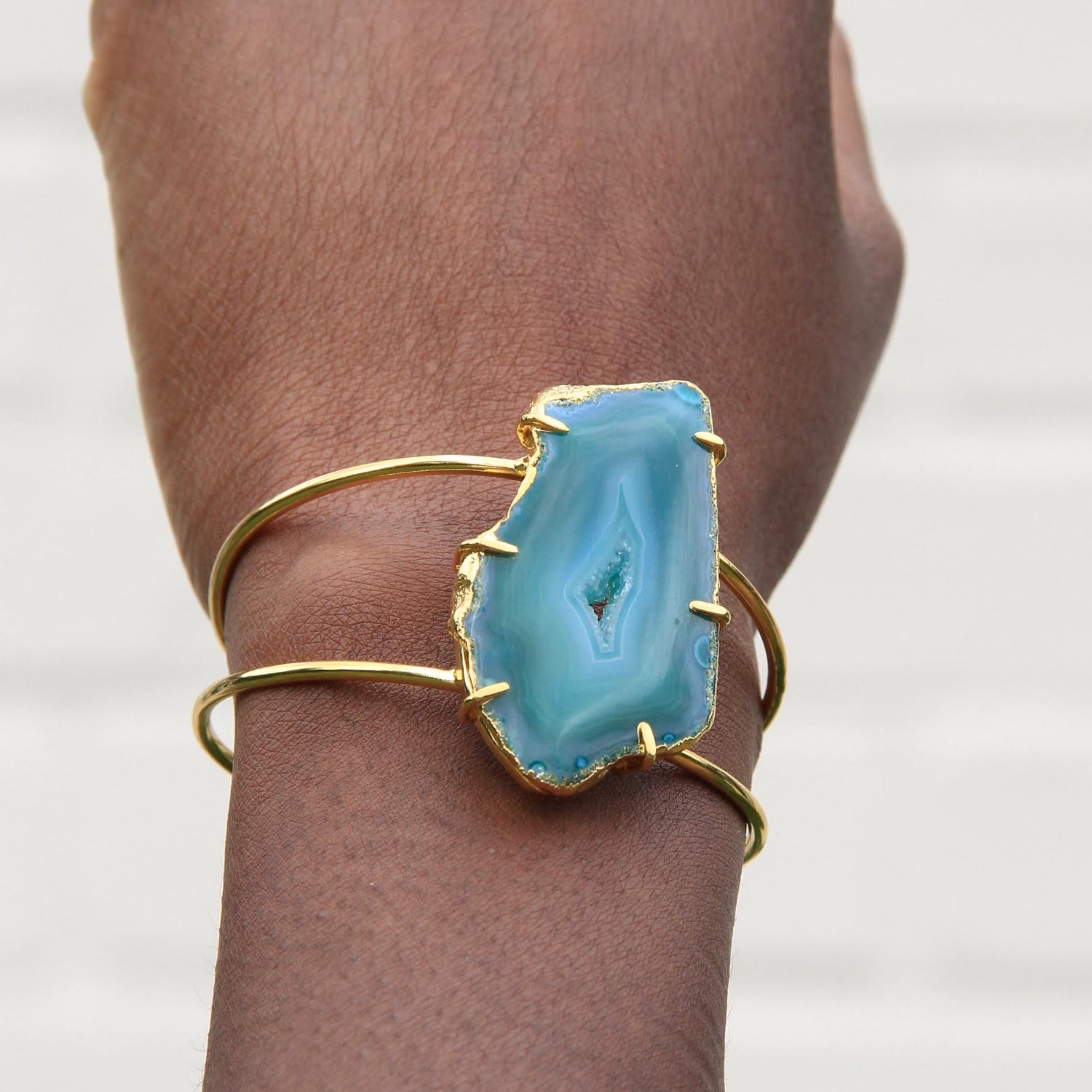Green Gemstone Summer Love Cuff Bracelet - Vertical