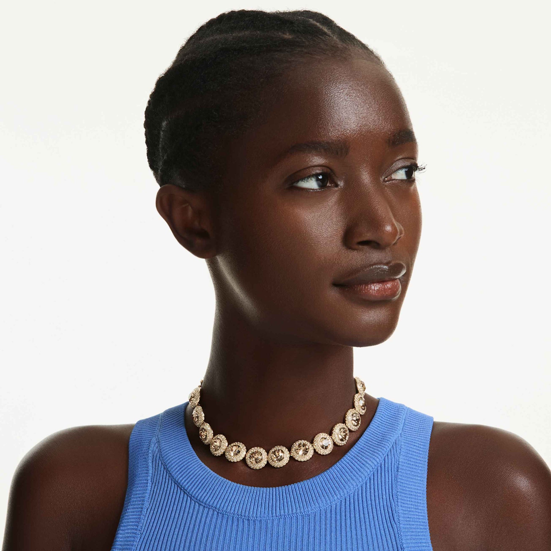 UNA ANGELIC CHOKER ROUND CUT CARAMEL GOLD TONE PLATED