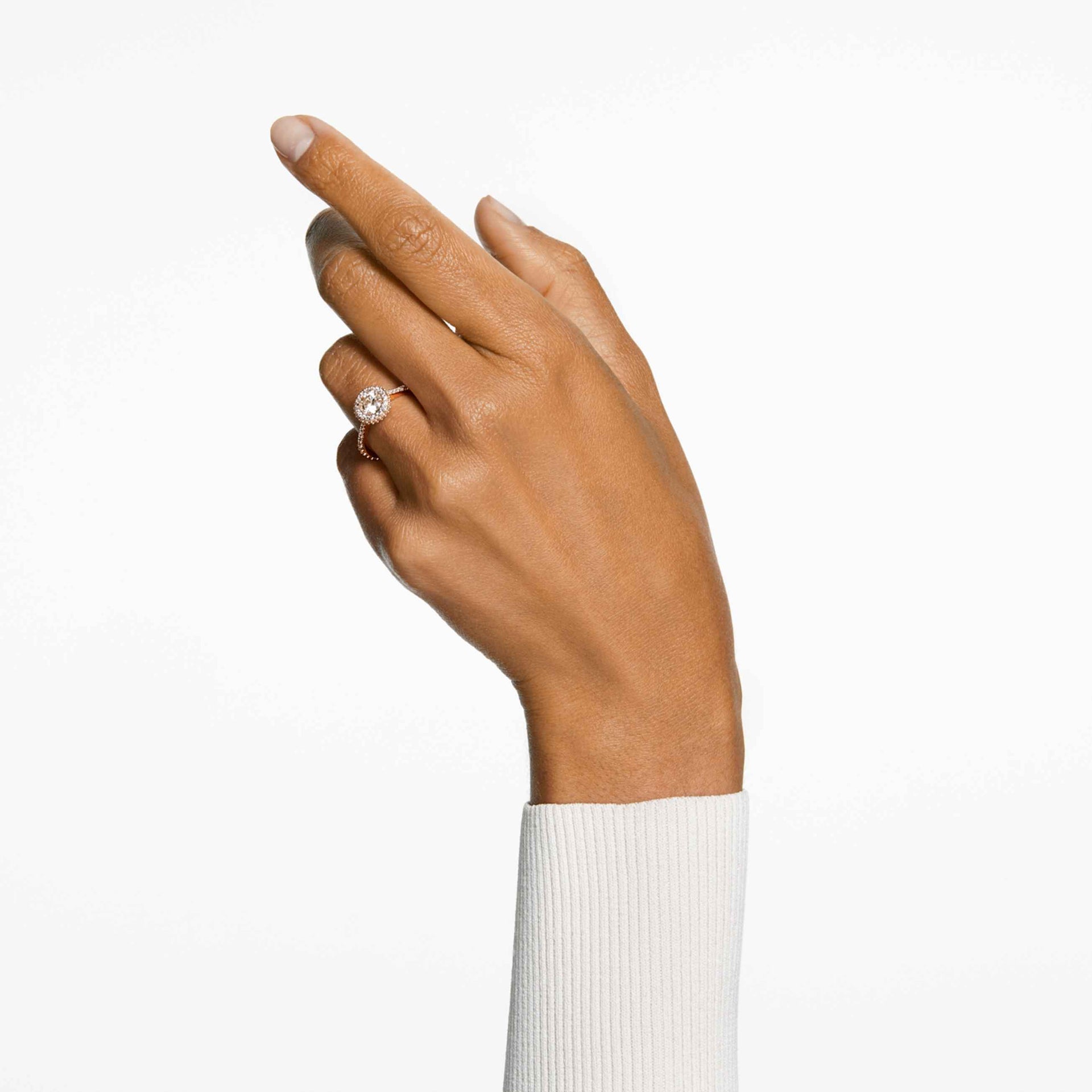 UNA ANGELIC COCKTAIL RING ROUND CUT PAVE WHITE ROSE GOLD TONE PLATED