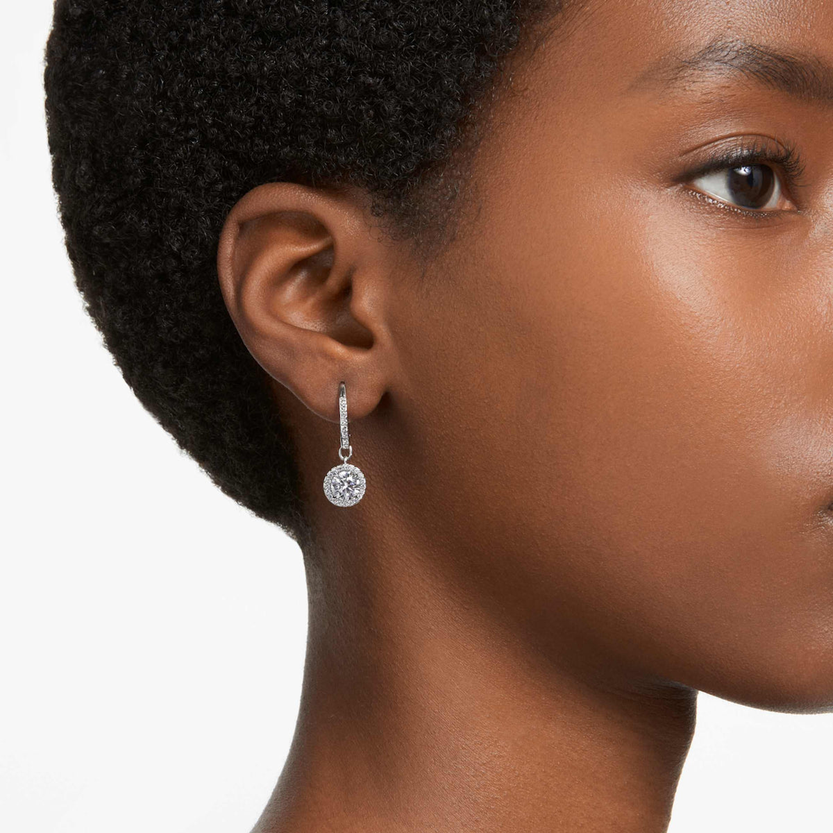 UNA ANGELIC DROP EARRINGS ROUND CUT PAVE WHITE RHODIUM PLATED