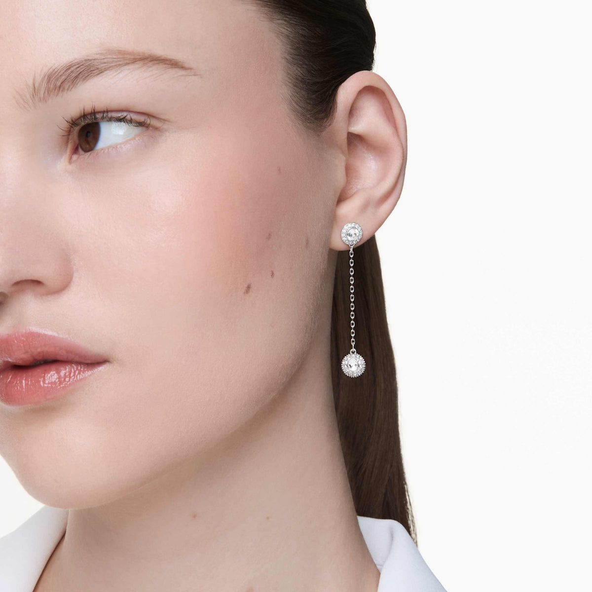 UNA ANGELIC DROP EARRINGS ROUND CUT WHITE RHODIUM PLATED