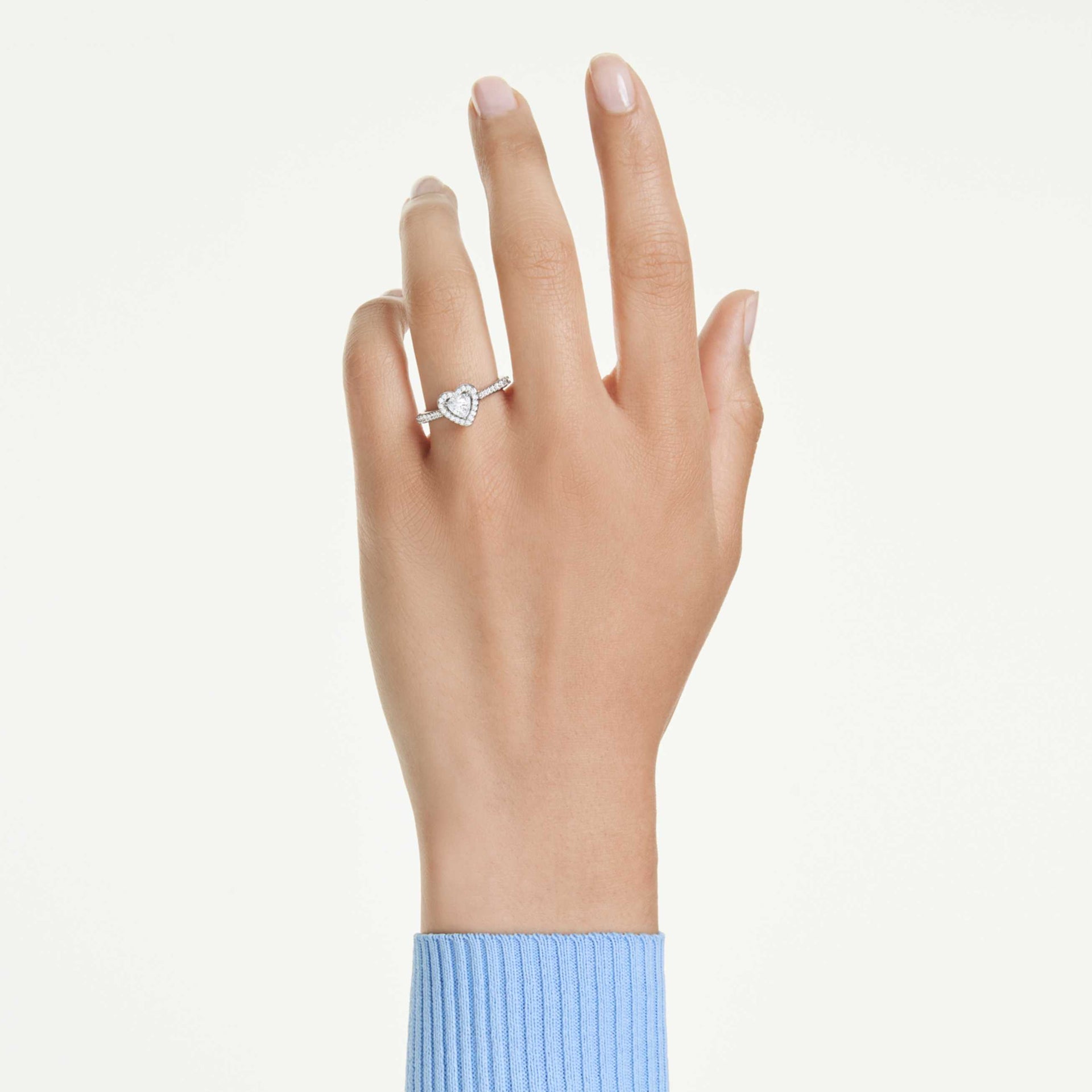 UNA ANGELIC MOTIF RING MIXED CUTS HEART WHITE RHODIUM PLATED