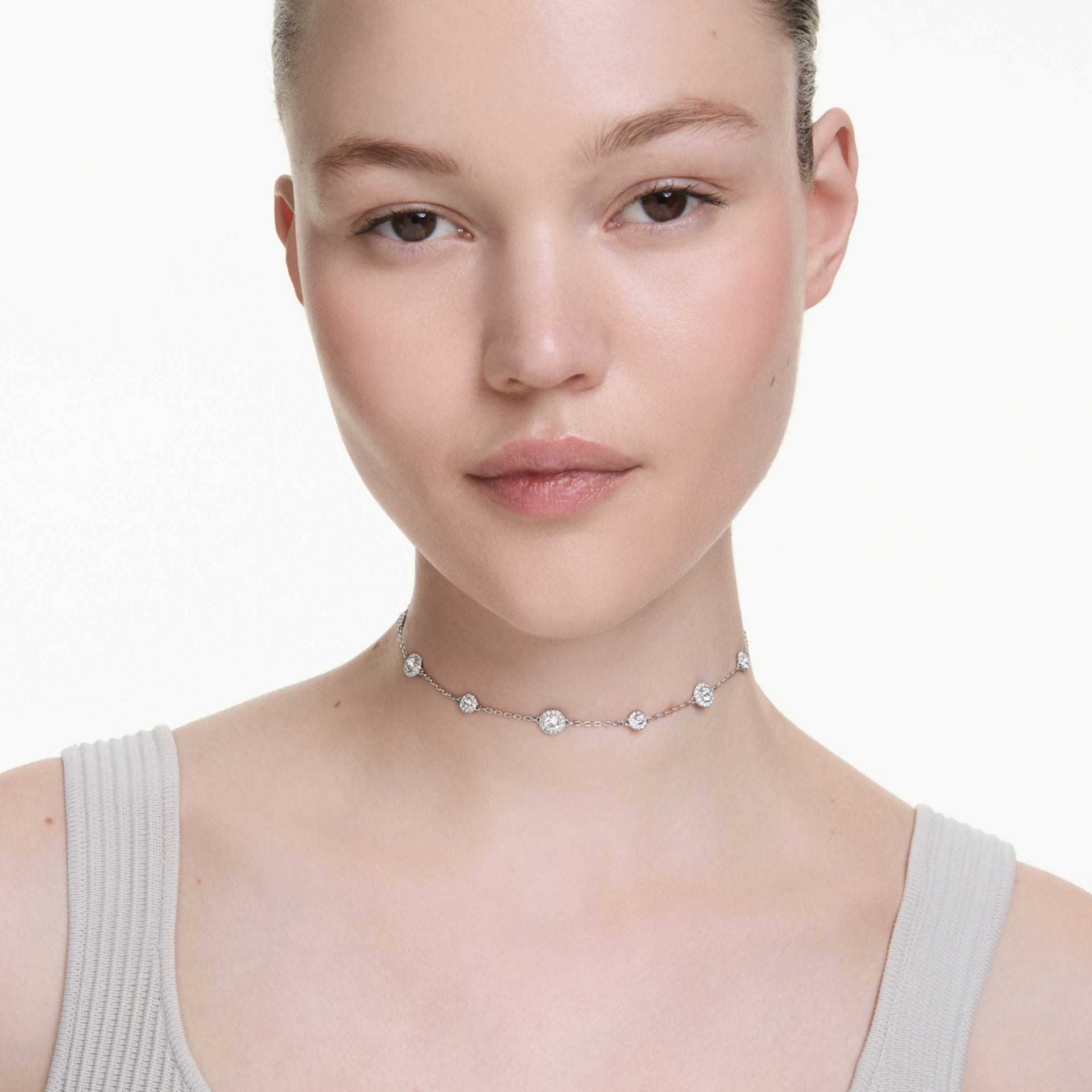 UNA ANGELIC NECKLACE ROUND CUT DOUBLE SIDED MOTIFS WHITE RHODIUM PLATED