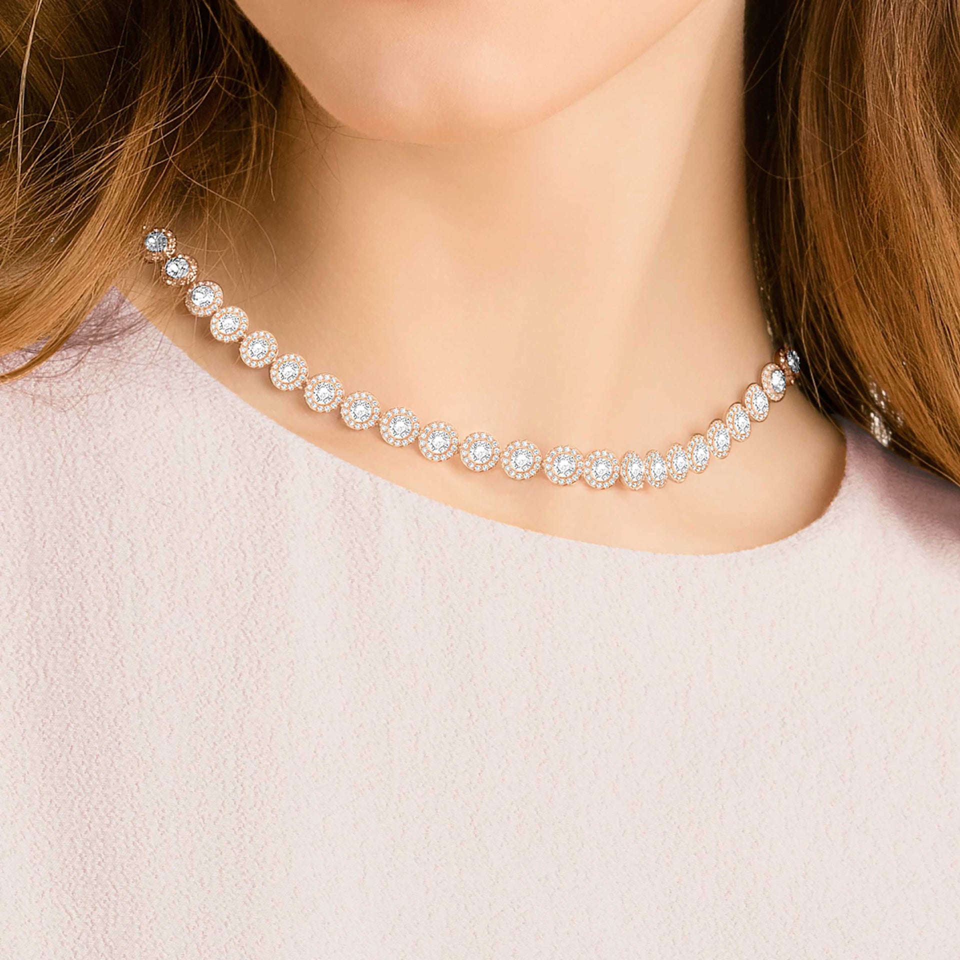 UNA ANGELIC NECKLACE ROUND CUT MEDIUM WHITE ROSE GOLD TONE PLATED