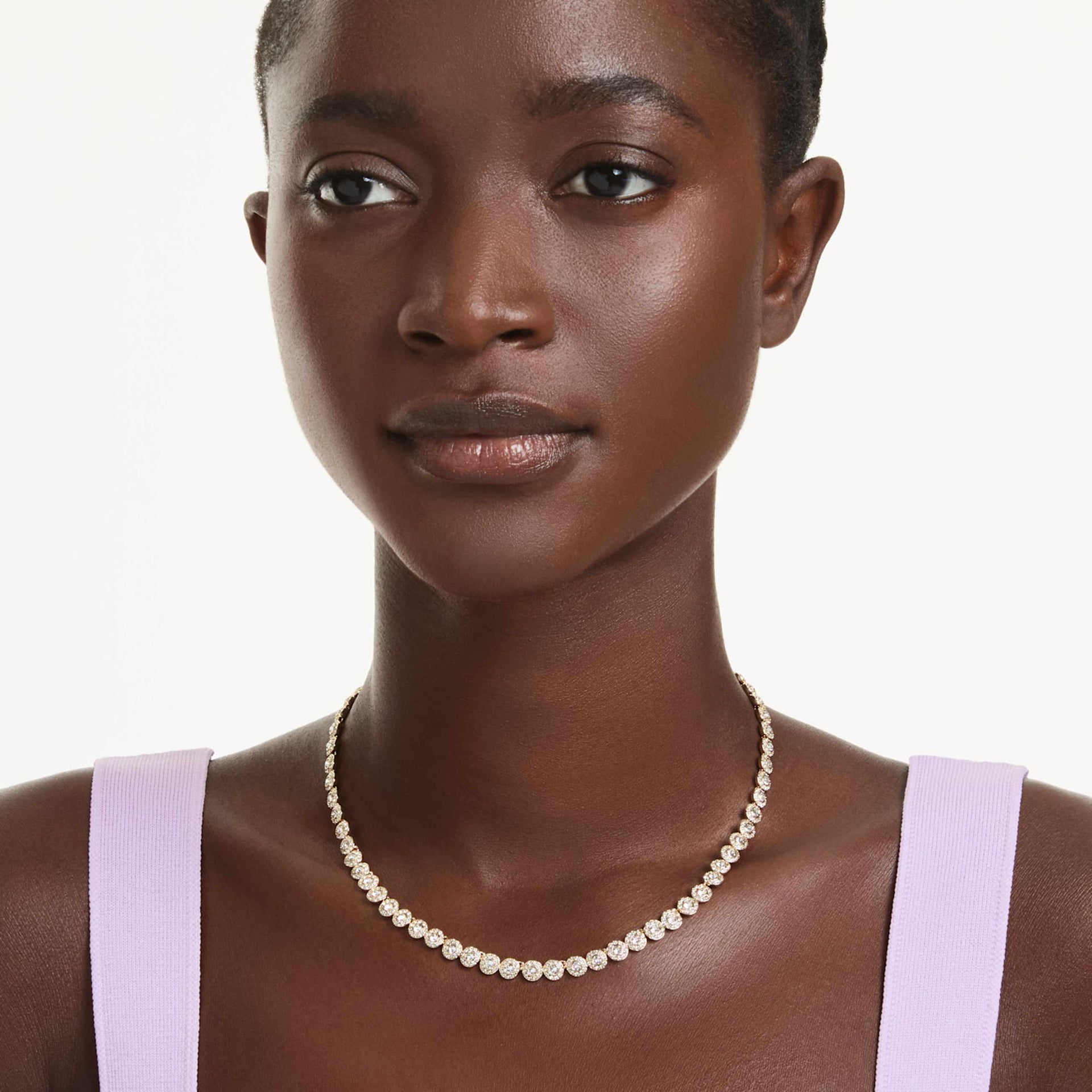 UNA ANGELIC NECKLACE ROUND CUT SMALL WHITE GOLD TONE PLATED