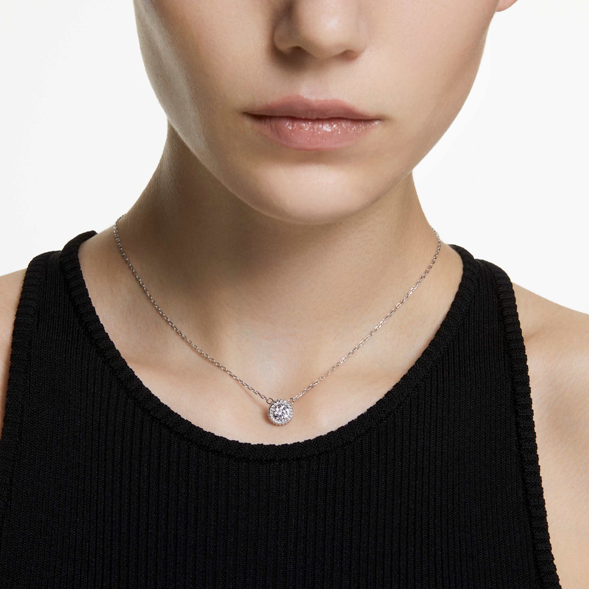 UNA ANGELIC PENDANT ROUND CUT PAVE WHITE RHODIUM PLATED