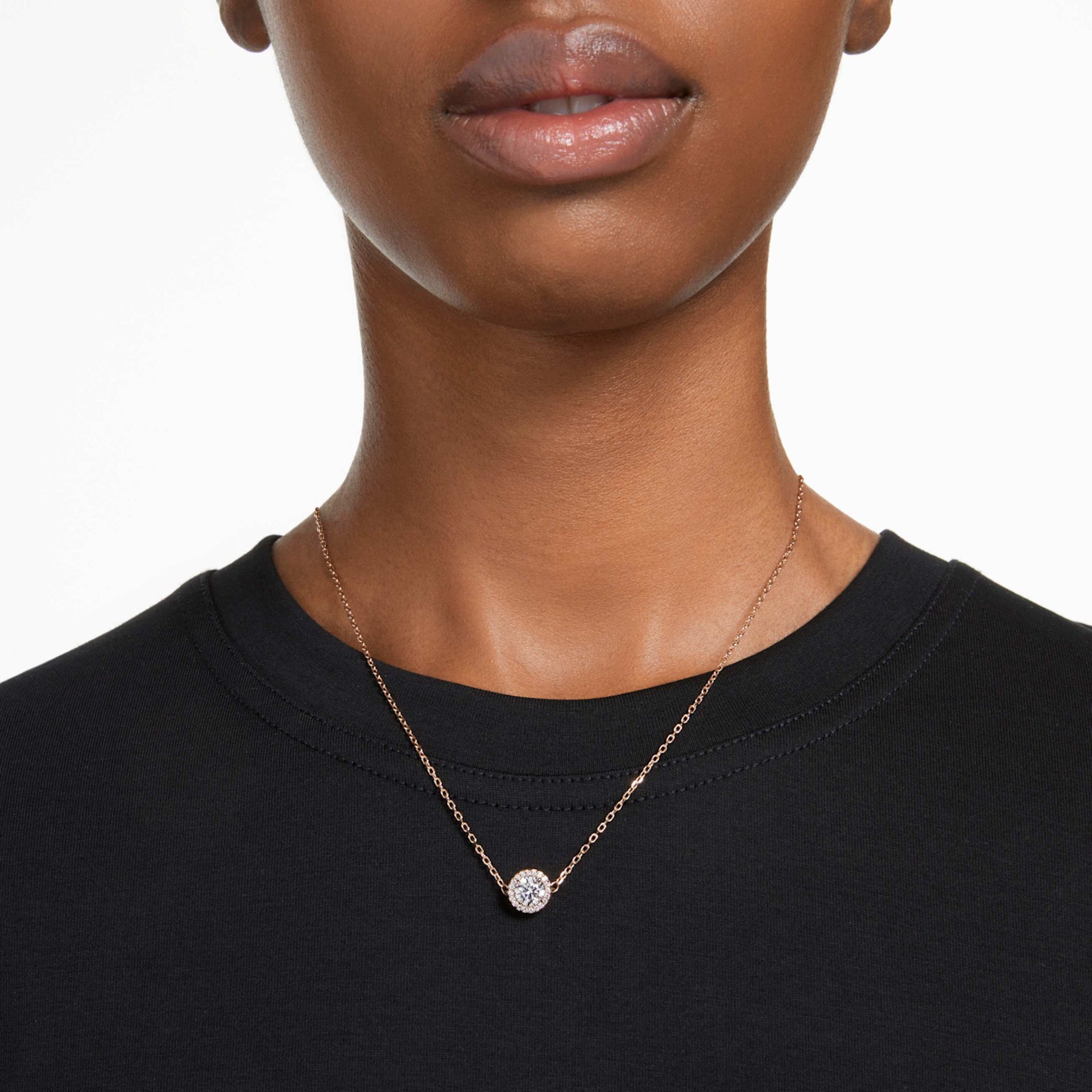 UNA ANGELIC PENDANT ROUND CUT PAVE WHITE ROSE GOLD TONE PLATED