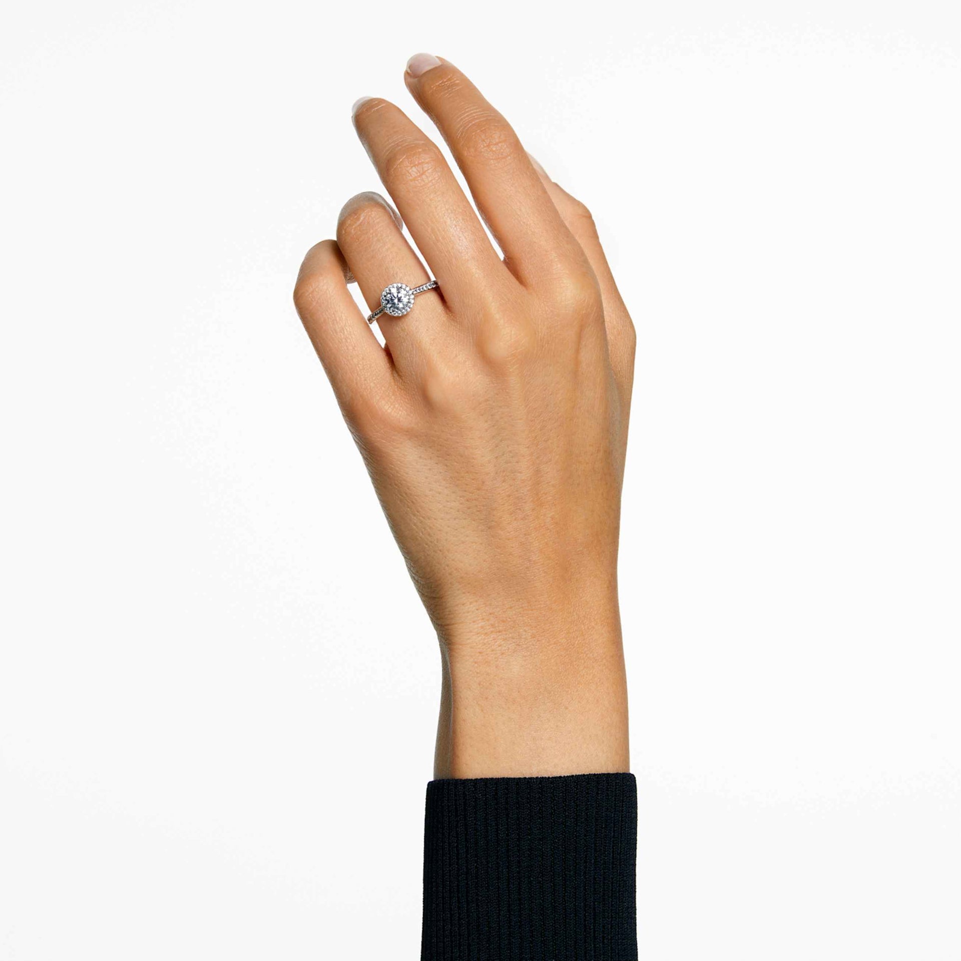 UNA ANGELIC RING ROUND CUT WHITE SILVER TONE FINISH