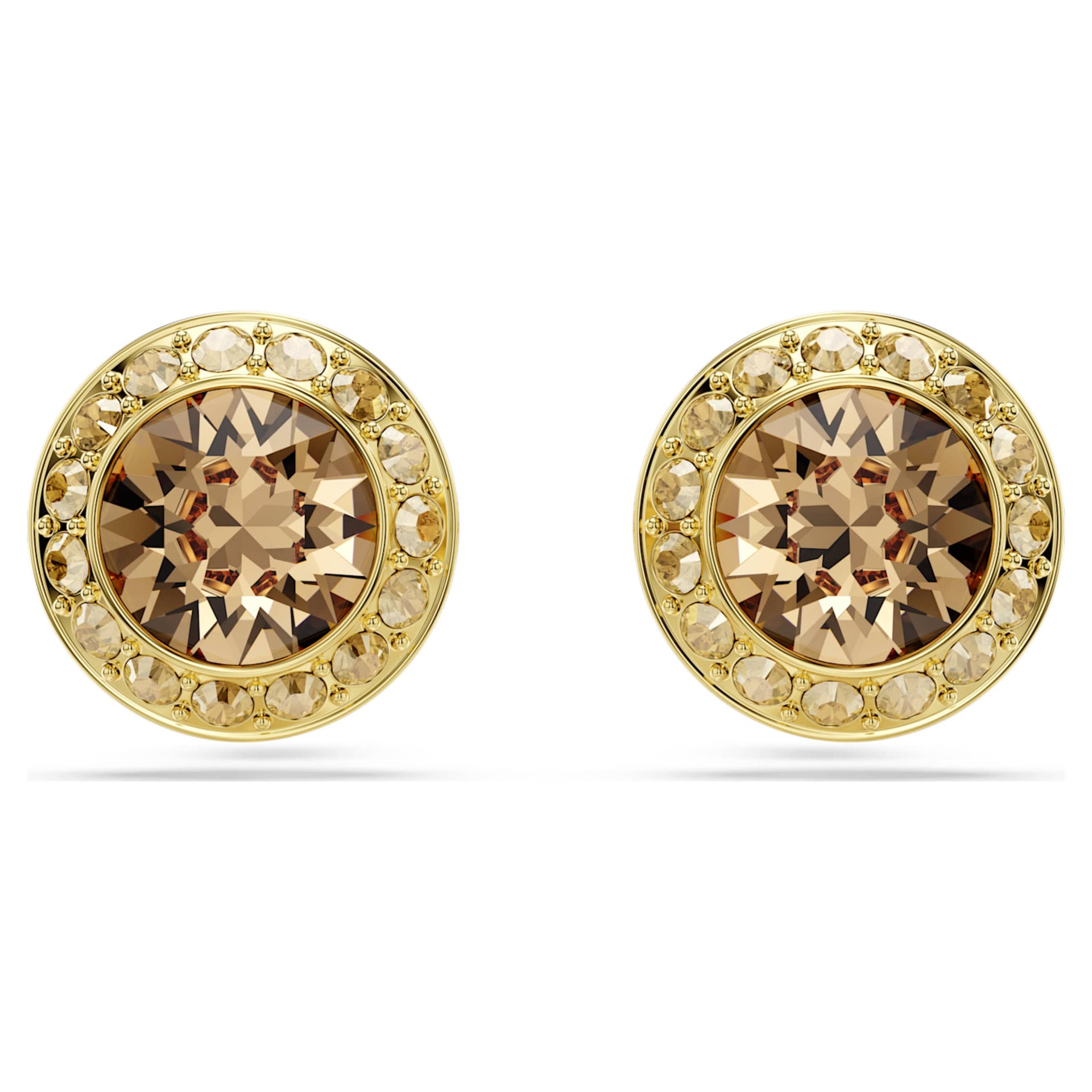 UNA ANGELIC STUD EARRINGS ROUND CUT CARAMEL GOLD TONE PLATED