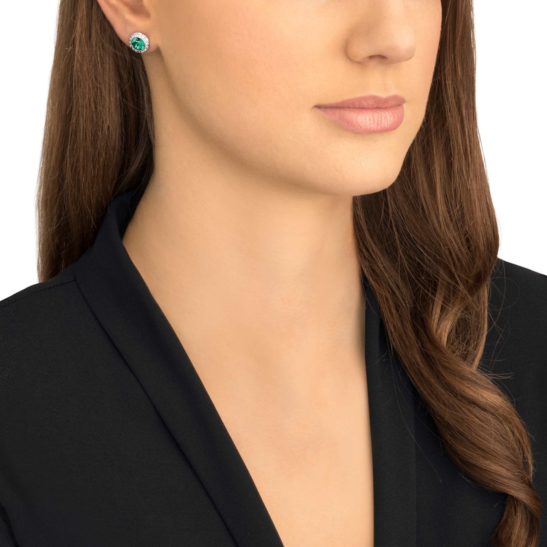 UNA ANGELIC STUD EARRINGS ROUND CUT GREEN RHODIUM PLATED