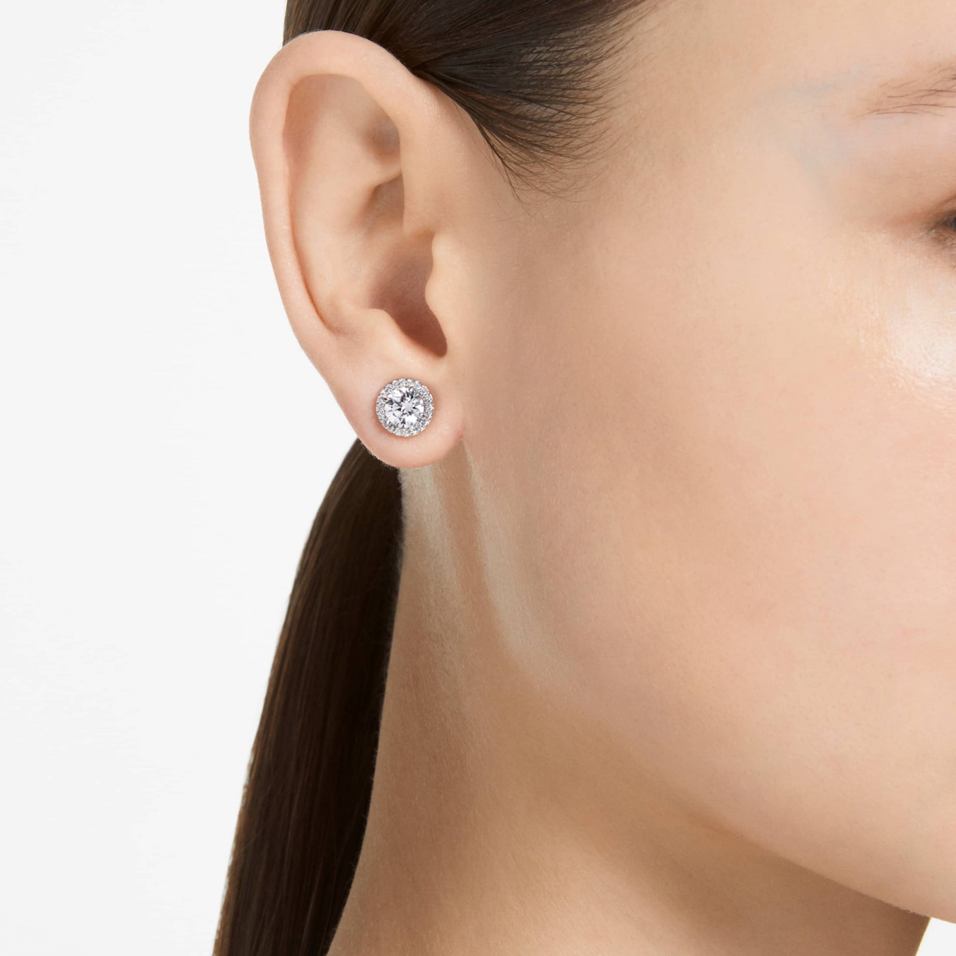 UNA ANGELIC STUD EARRINGS ROUND CUT PAVE WHITE RHODIUM PLATED