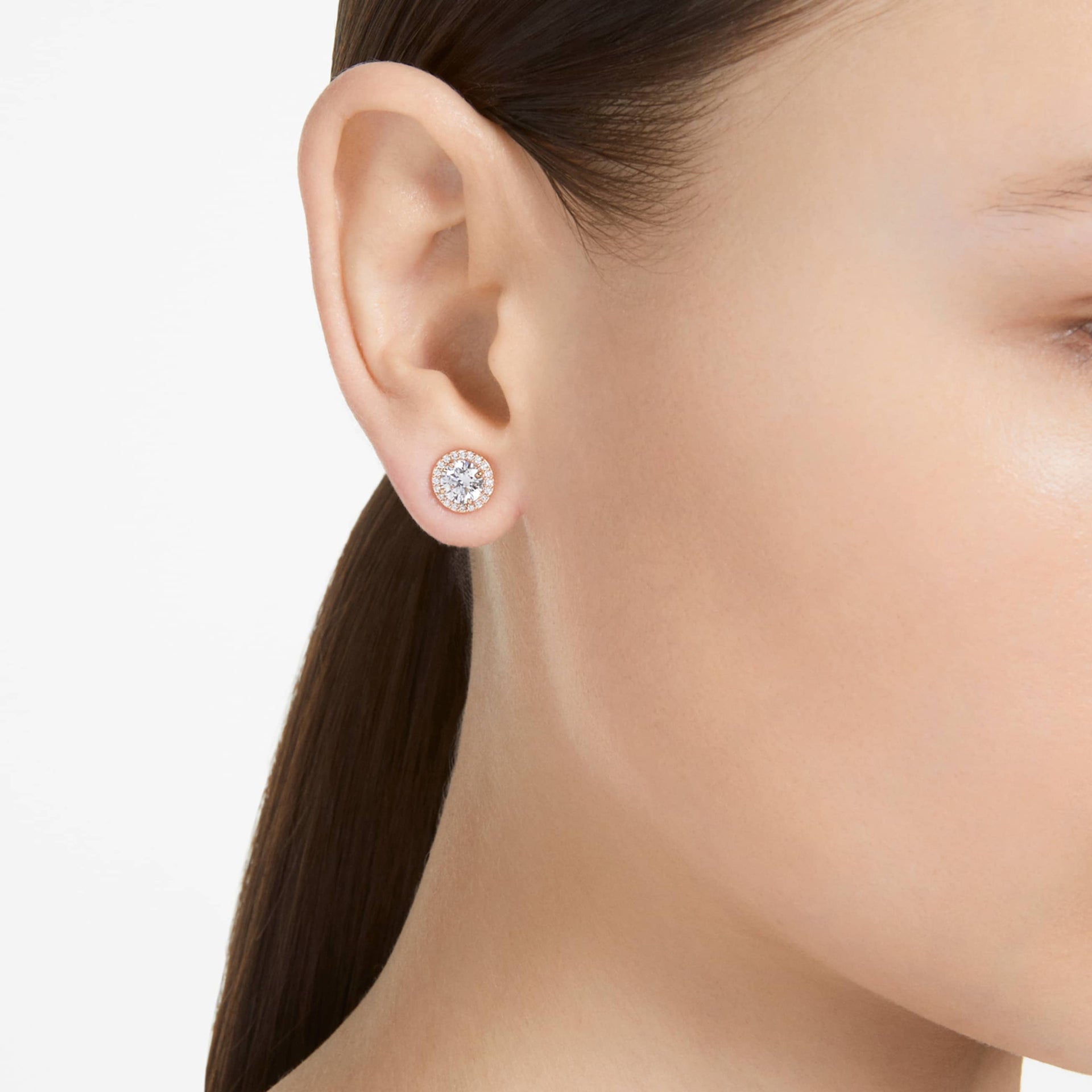 UNA ANGELIC STUD EARRINGS ROUND CUT PAVE WHITE ROSE GOLD TONE PLATED