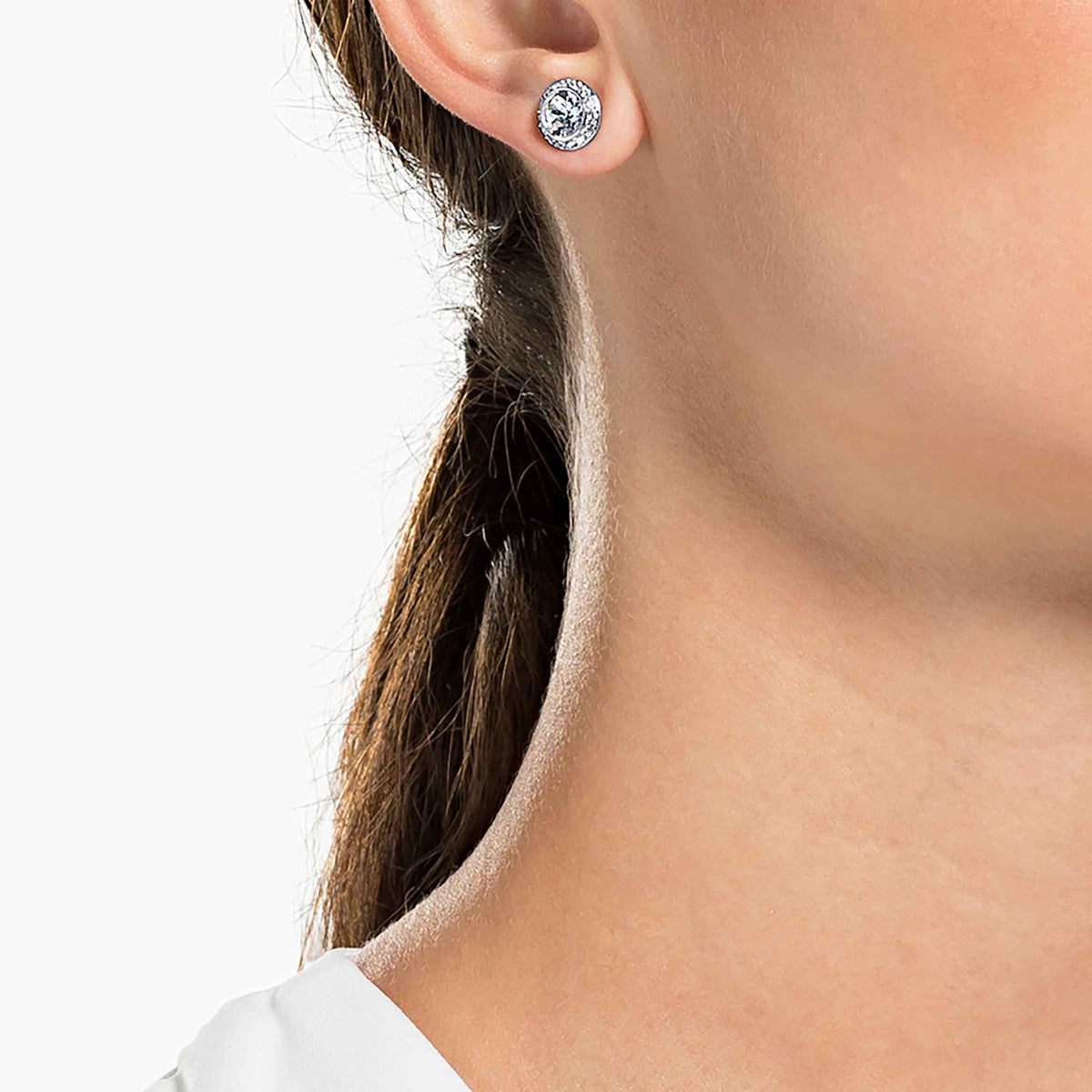 UNA ANGELIC STUD EARRINGS ROUND CUT WHITE RHODIUM PLATED
