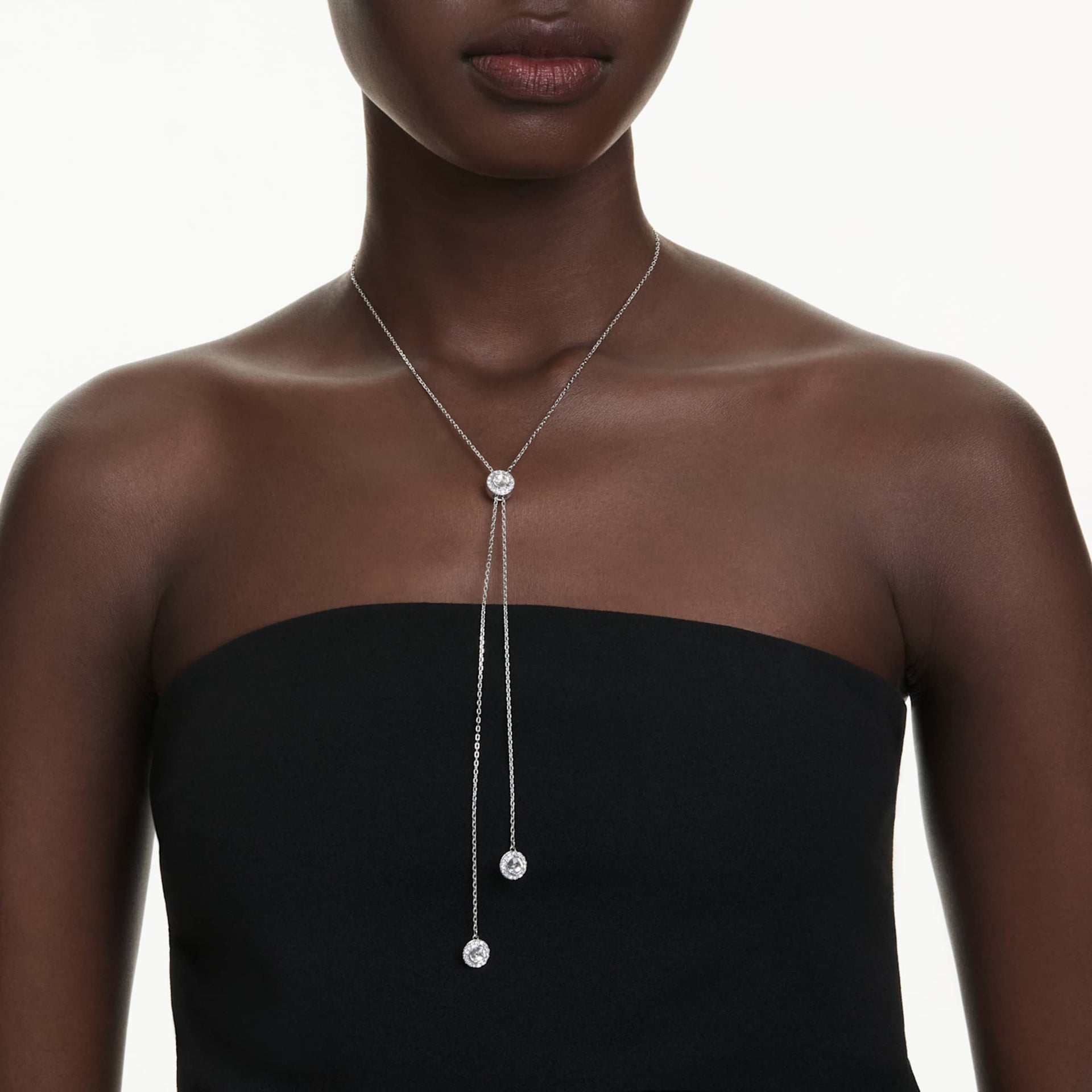 UNA ANGELIC Y PENDANT ROUND CUT WHITE RHODIUM PLATED