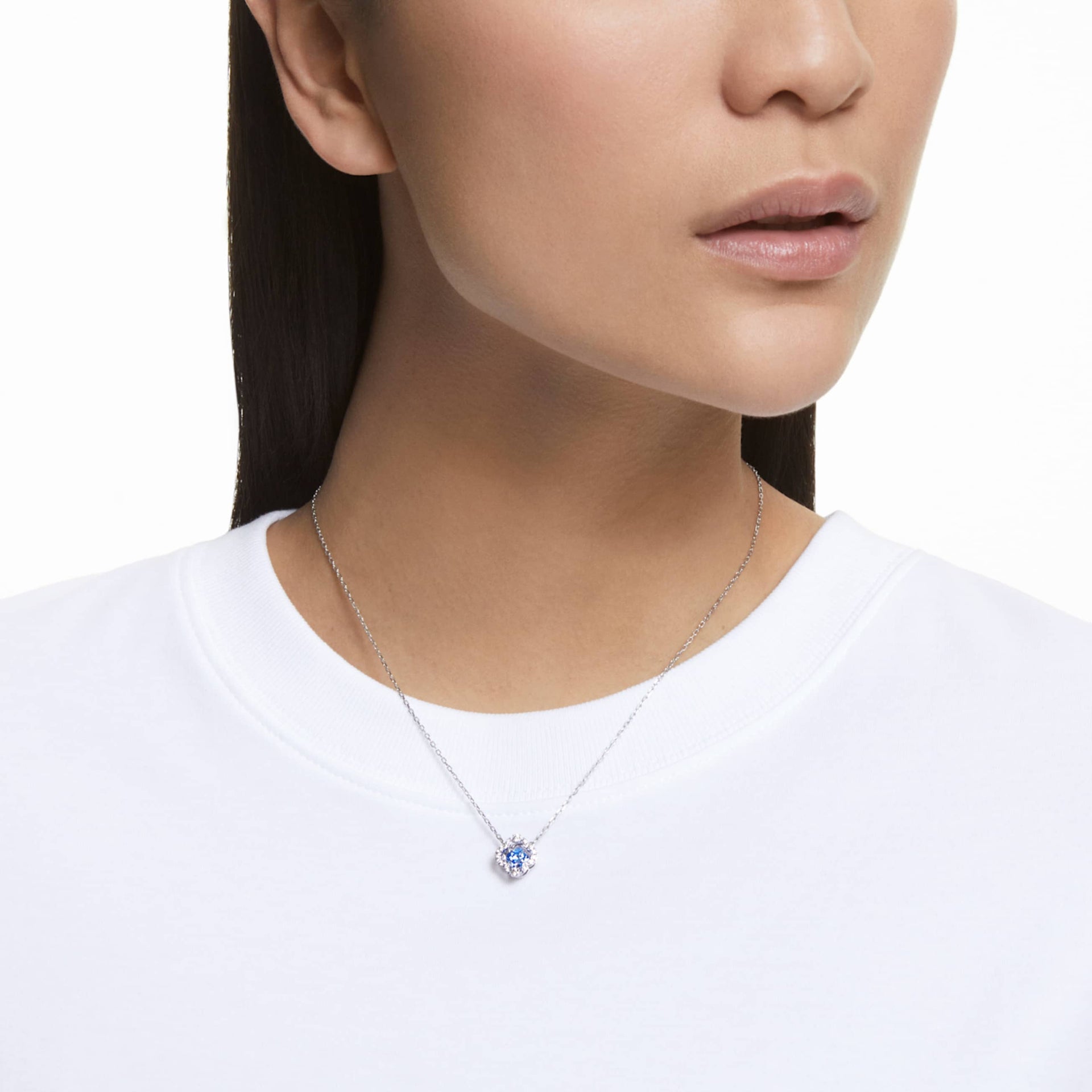 UNA NECKLACE CLOVER BLUE RHODIUM PLATED