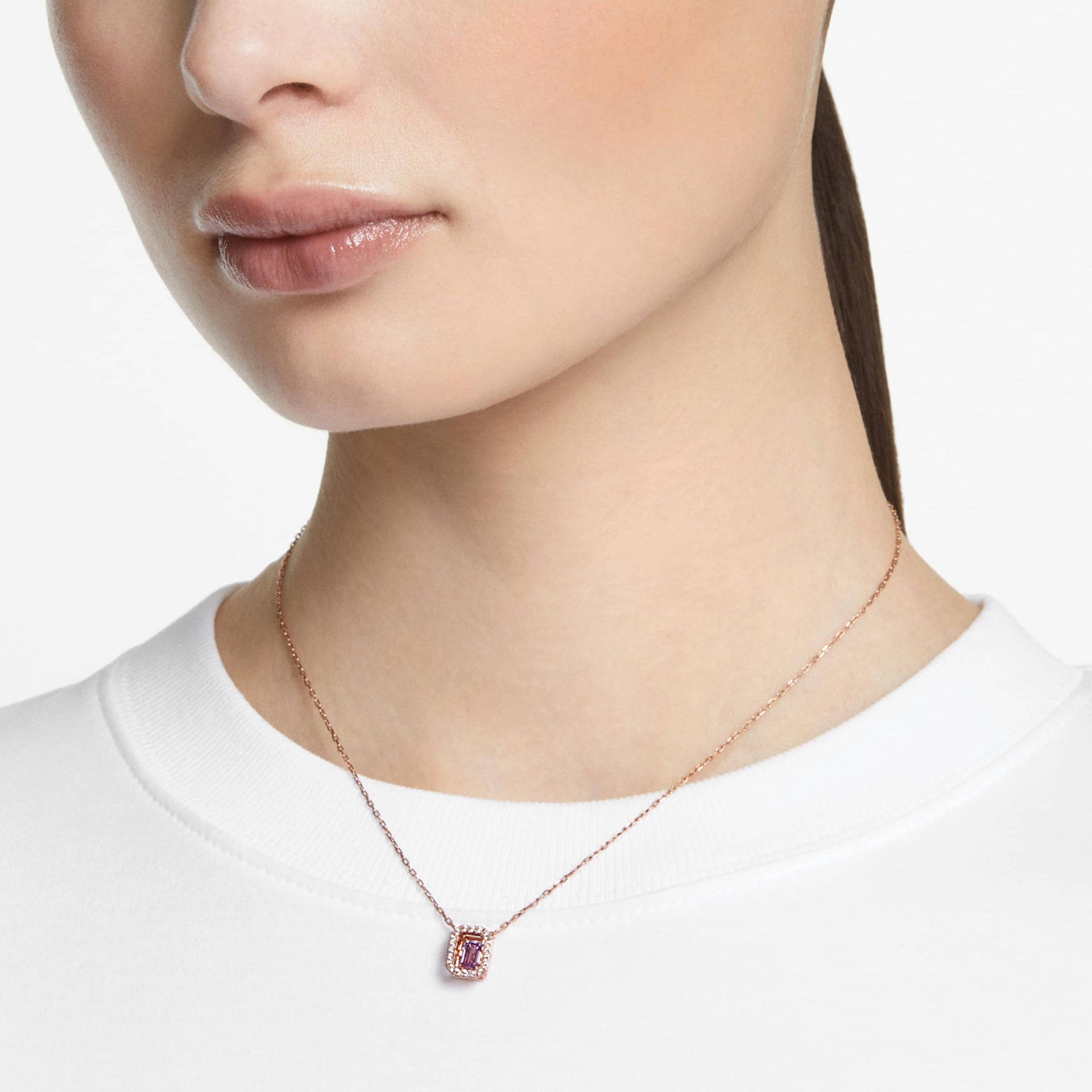 UNA NECKLACE OCTAGON CUT PURPLE ROSE GOLD TONE PLATED