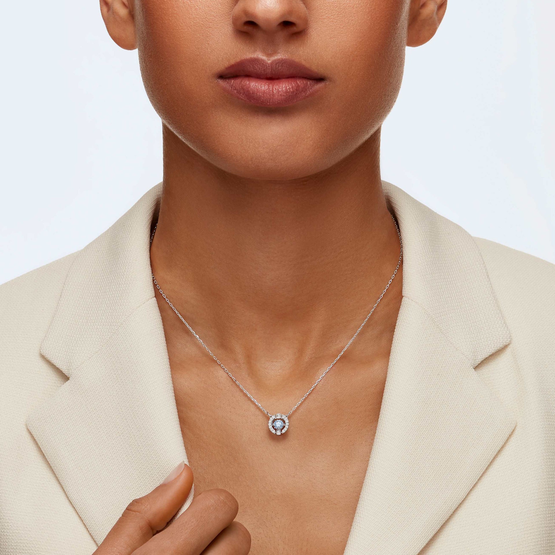 UNA NECKLACE ROUND CUT BLUE RHODIUM PLATED