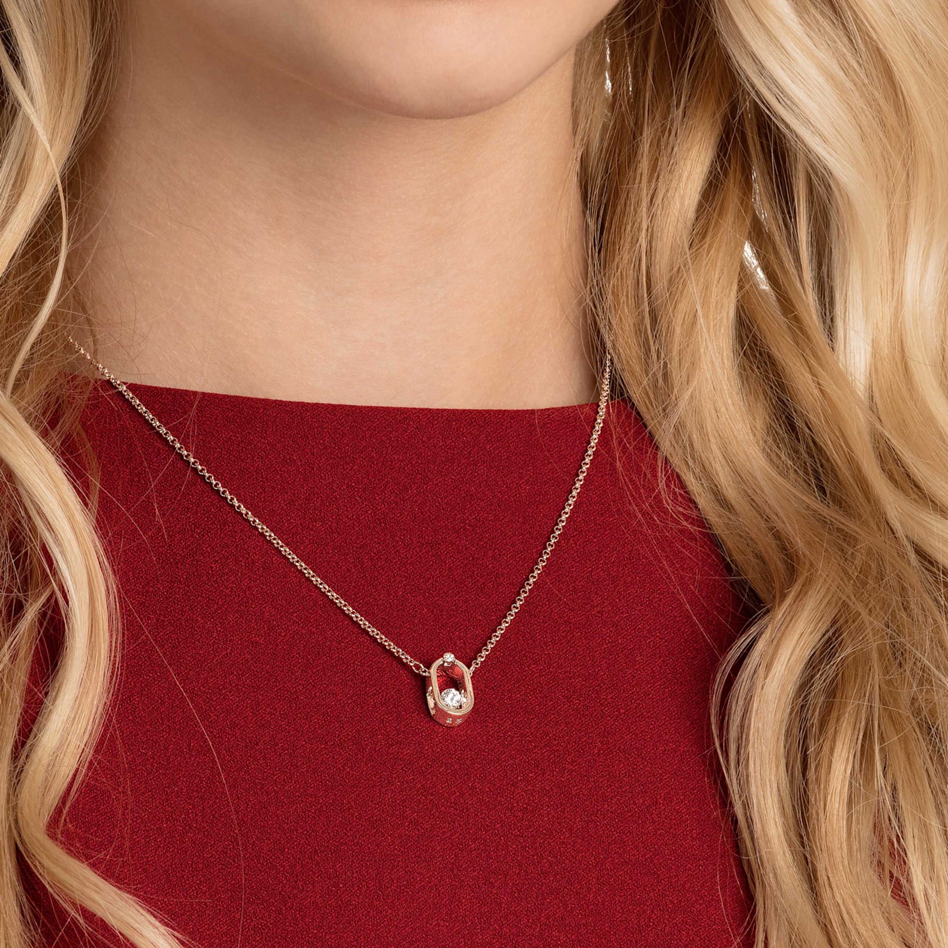 UNA NECKLACE ROUND CUT OVAL SHAPE WHITE ROSE GOLD TONE PLATED