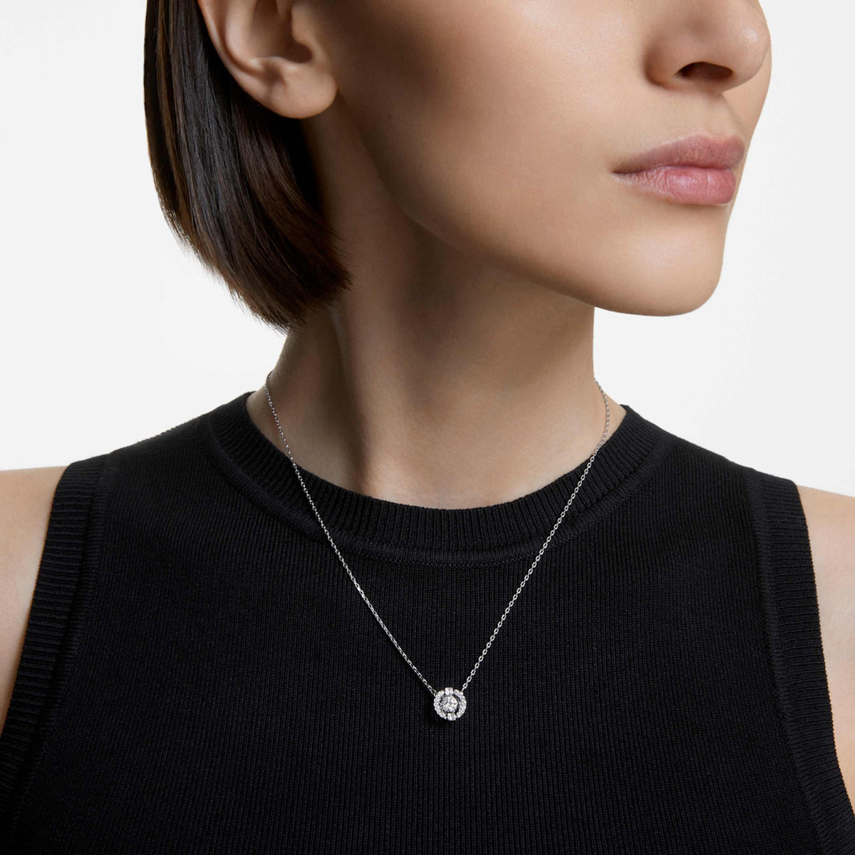 UNA NECKLACE ROUND CUT WHITE RHODIUM PLATED