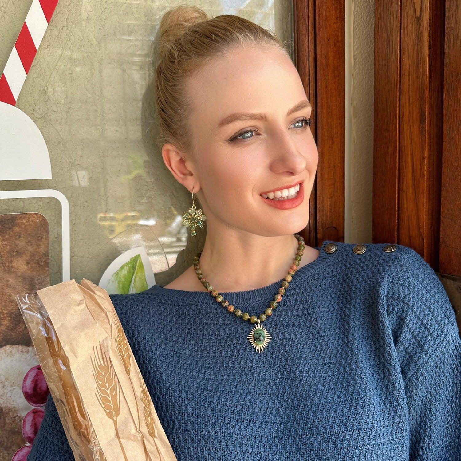 Unakite Gemstone With Epidote Pendant Necklace