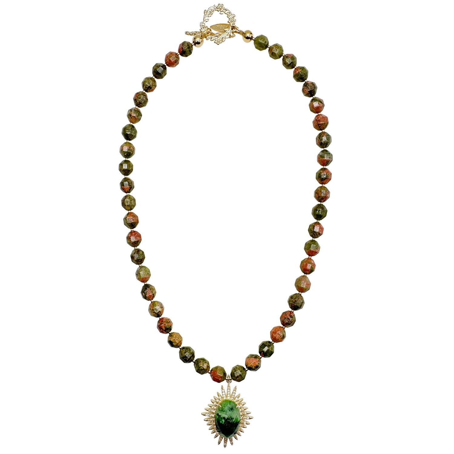 Unakite Gemstone With Epidote Pendant Necklace