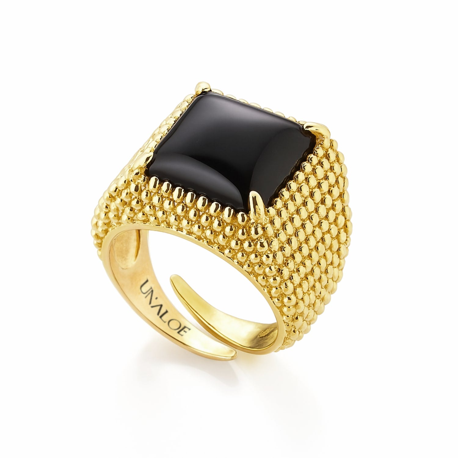 Unaloe Women's Ring In Gold Plated Silver With Black Onyx – Bold Adjustable Jewelry