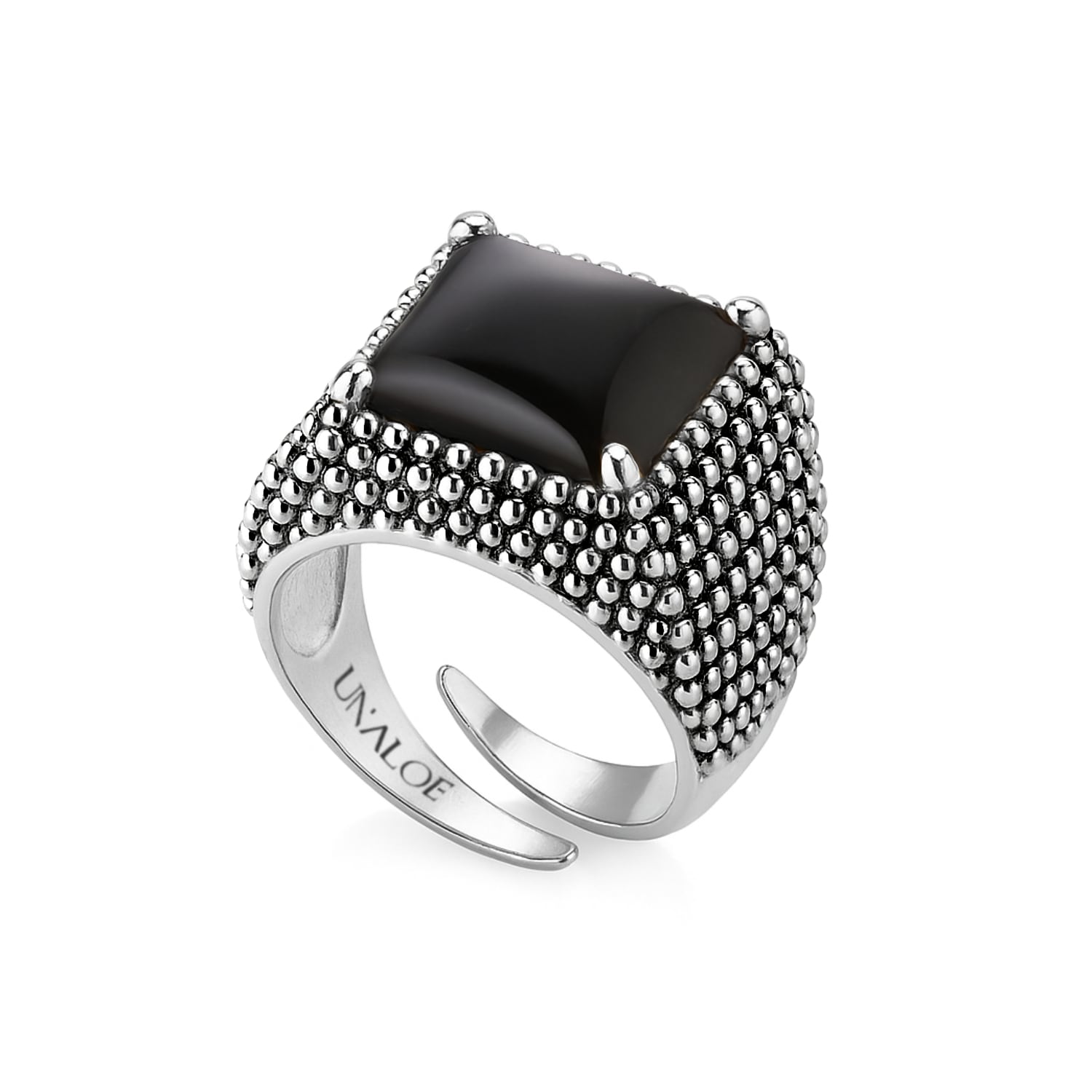 Unaloe Sterling Silver Women's Ring With Black Onyx – Bold Design With Adjustable Band