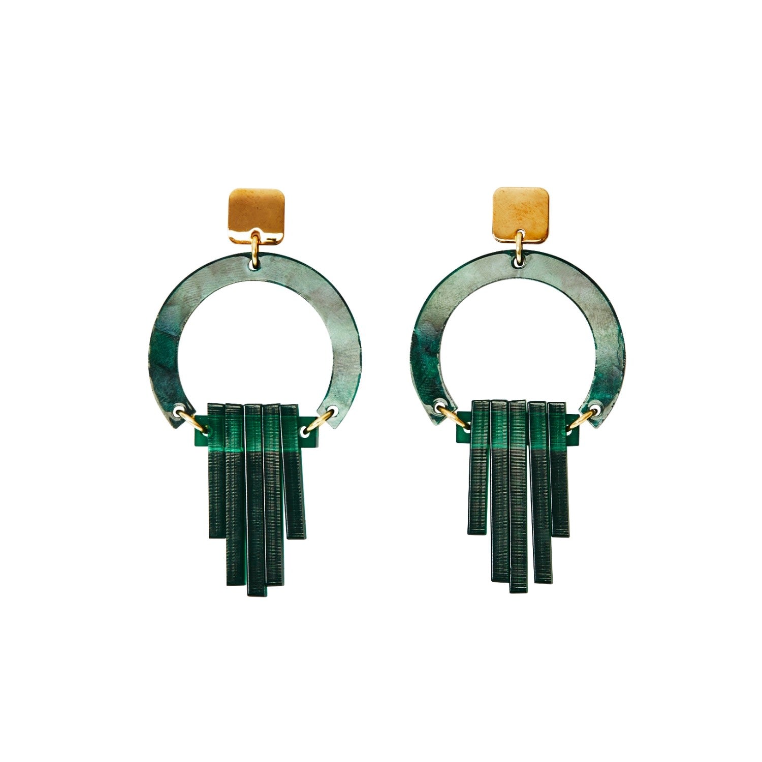 Art Deco Chandelier Earrings - Emerald Pearl