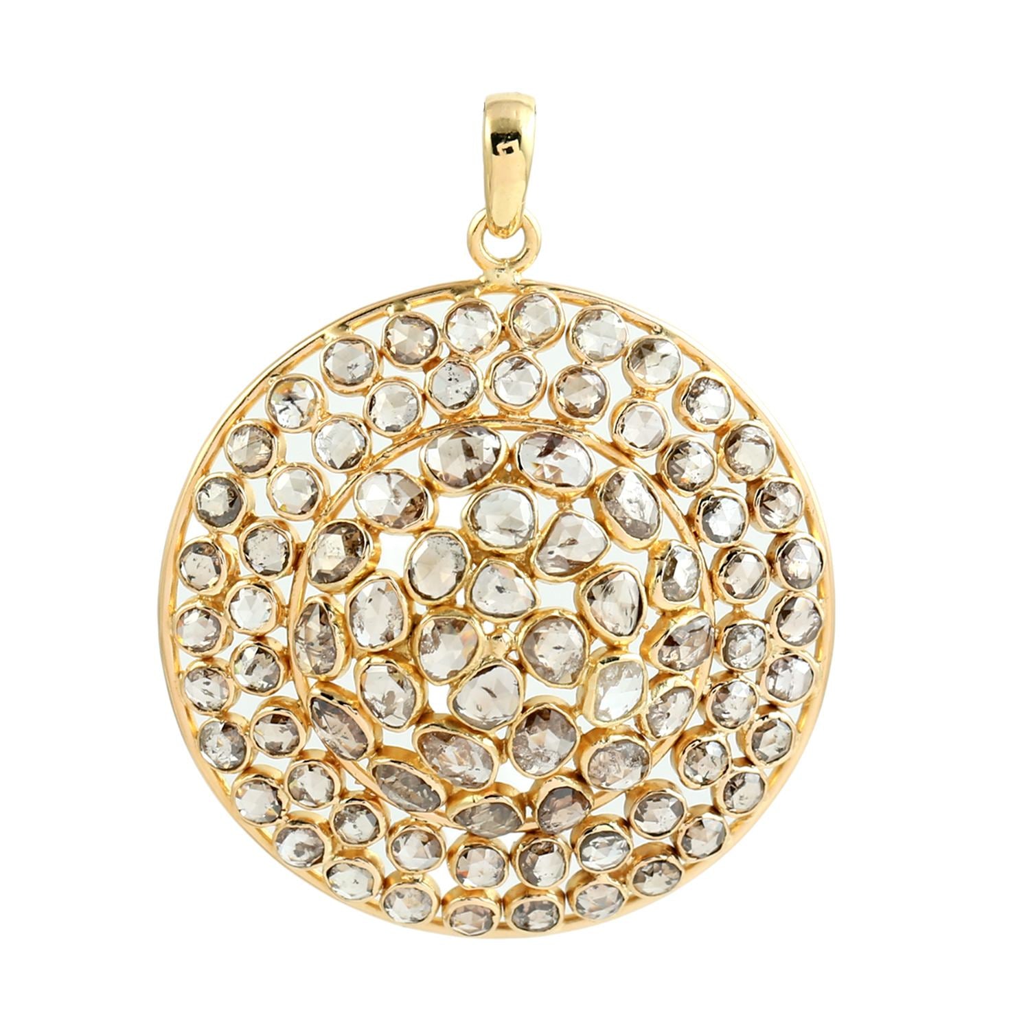Uncut Diamond Designer Pendant In Yellow Gold
