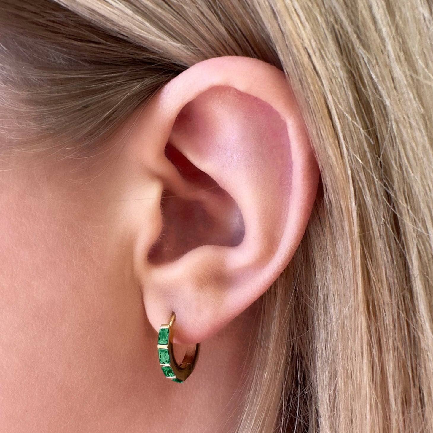 Undefeated Gold Emerald Waterproof Hoop Earrings