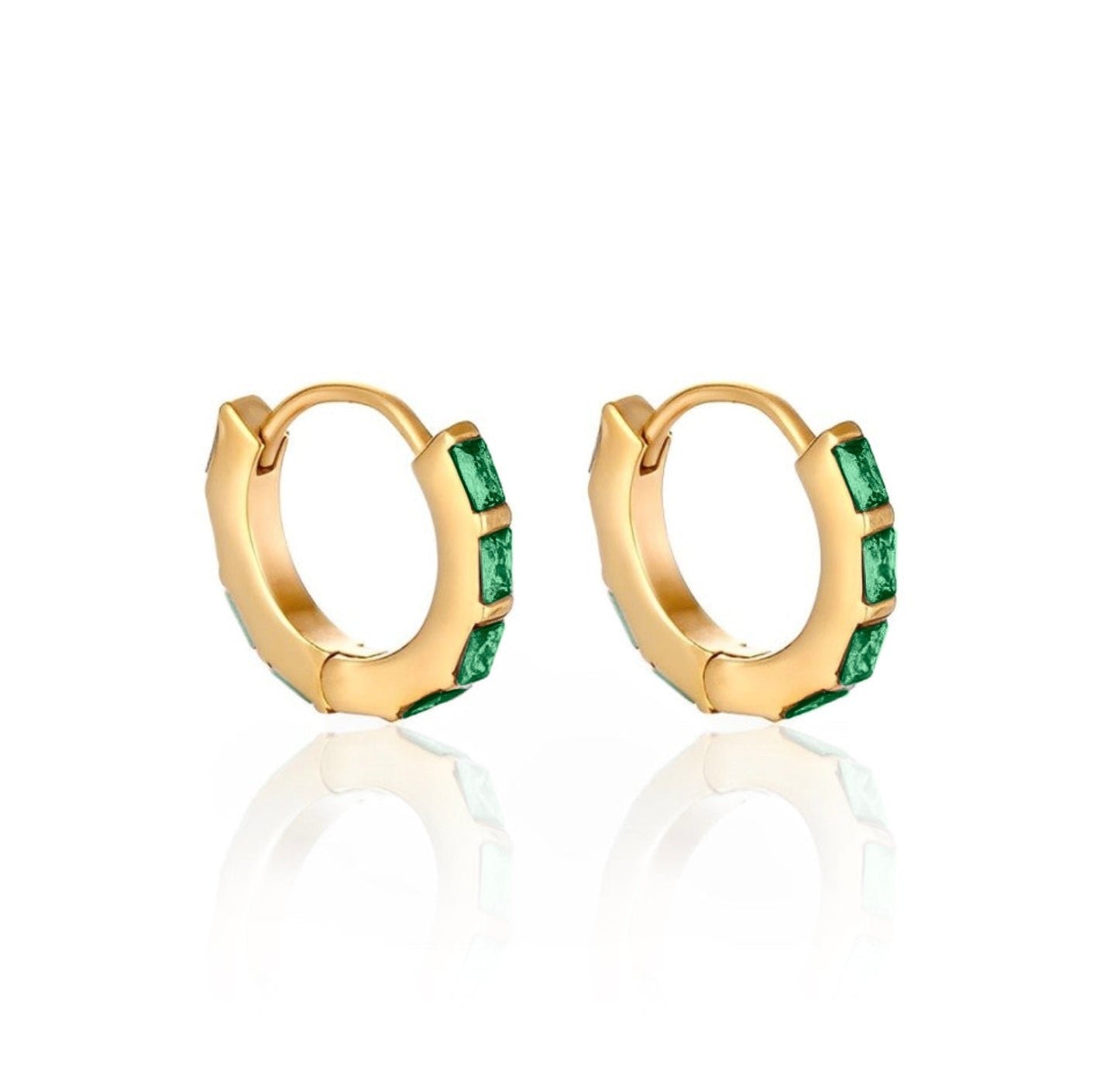Undefeated Gold Emerald Waterproof Hoop Earrings