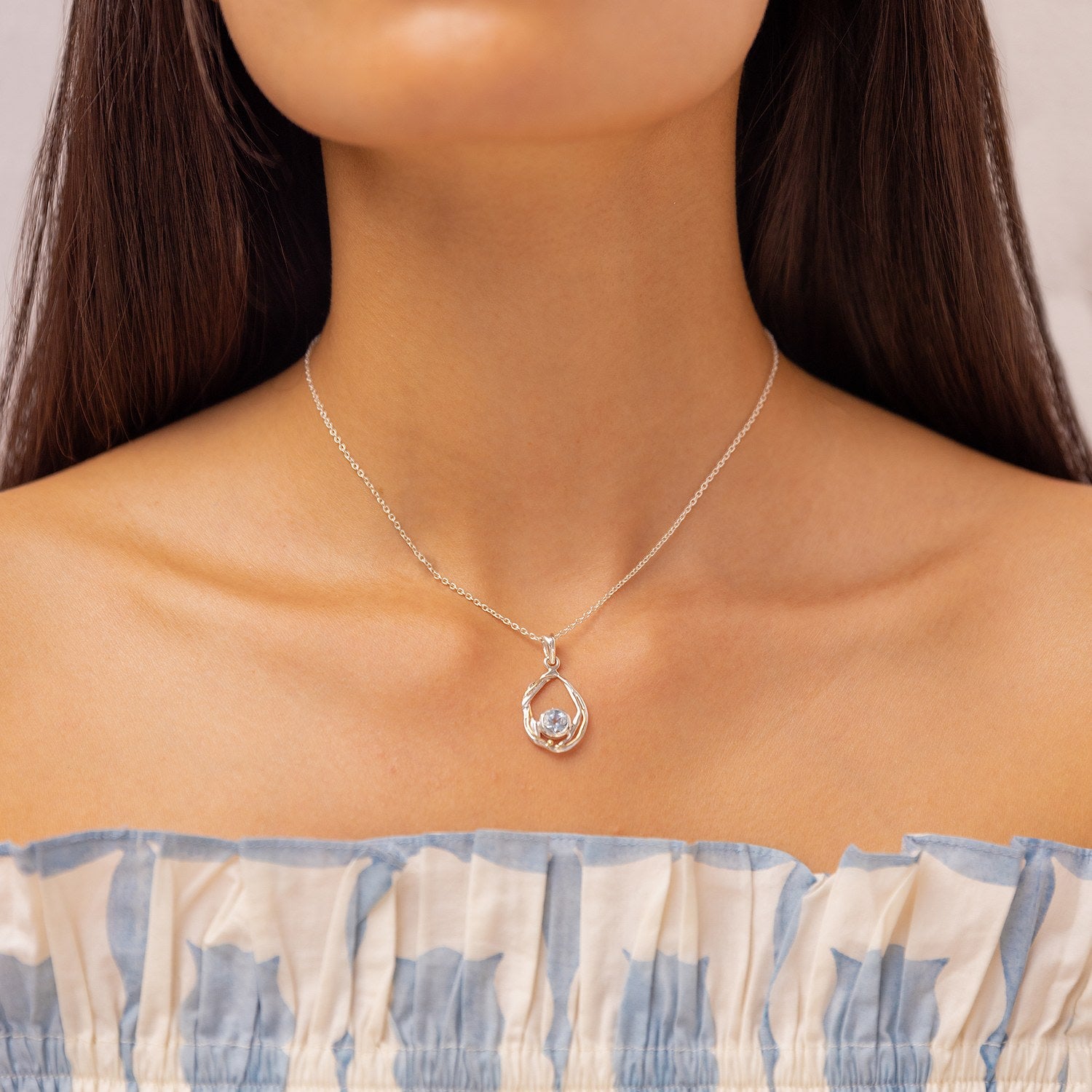 Undulating Sterling Silver & Blue Topaz Necklace
