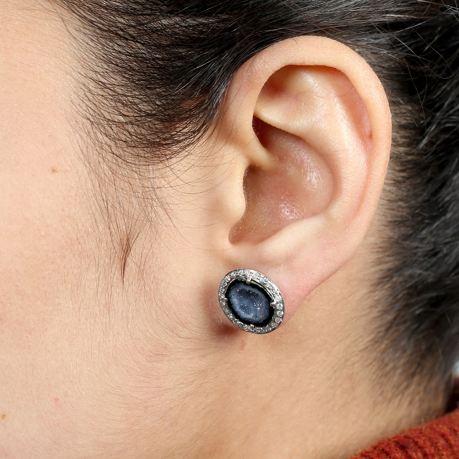 Uneven Geode Pave Diamond Stud Earrings In White Gold