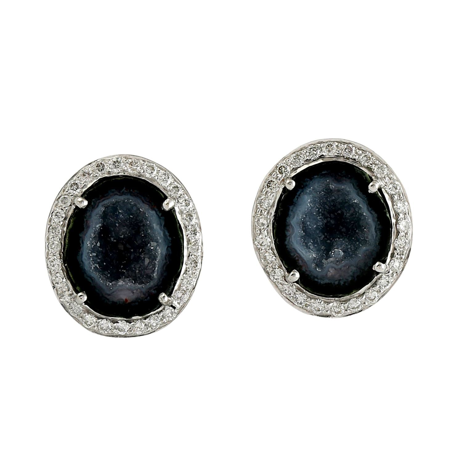Uneven Geode Pave Diamond Stud Earrings In White Gold