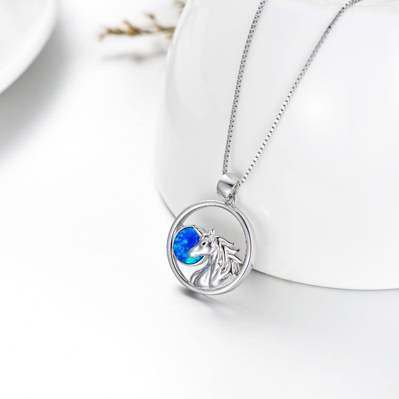 Sterling Silver Opal Circle Unicorn Box Chain Necklace for Women Men