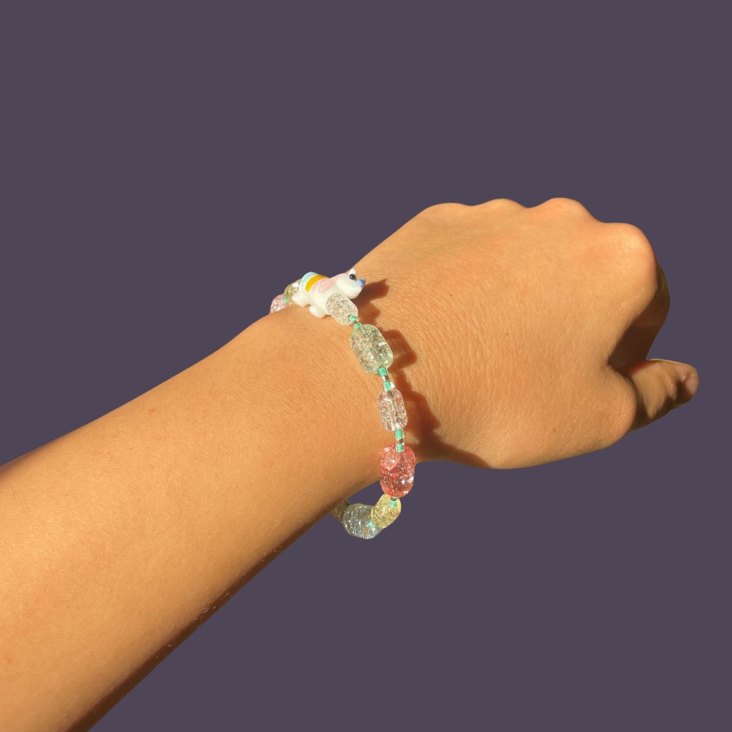 Unicorn – Pink Toned Beaded Bracelet With Murano Glass Unicorn Charm, Miyuki Beads & Gemstones