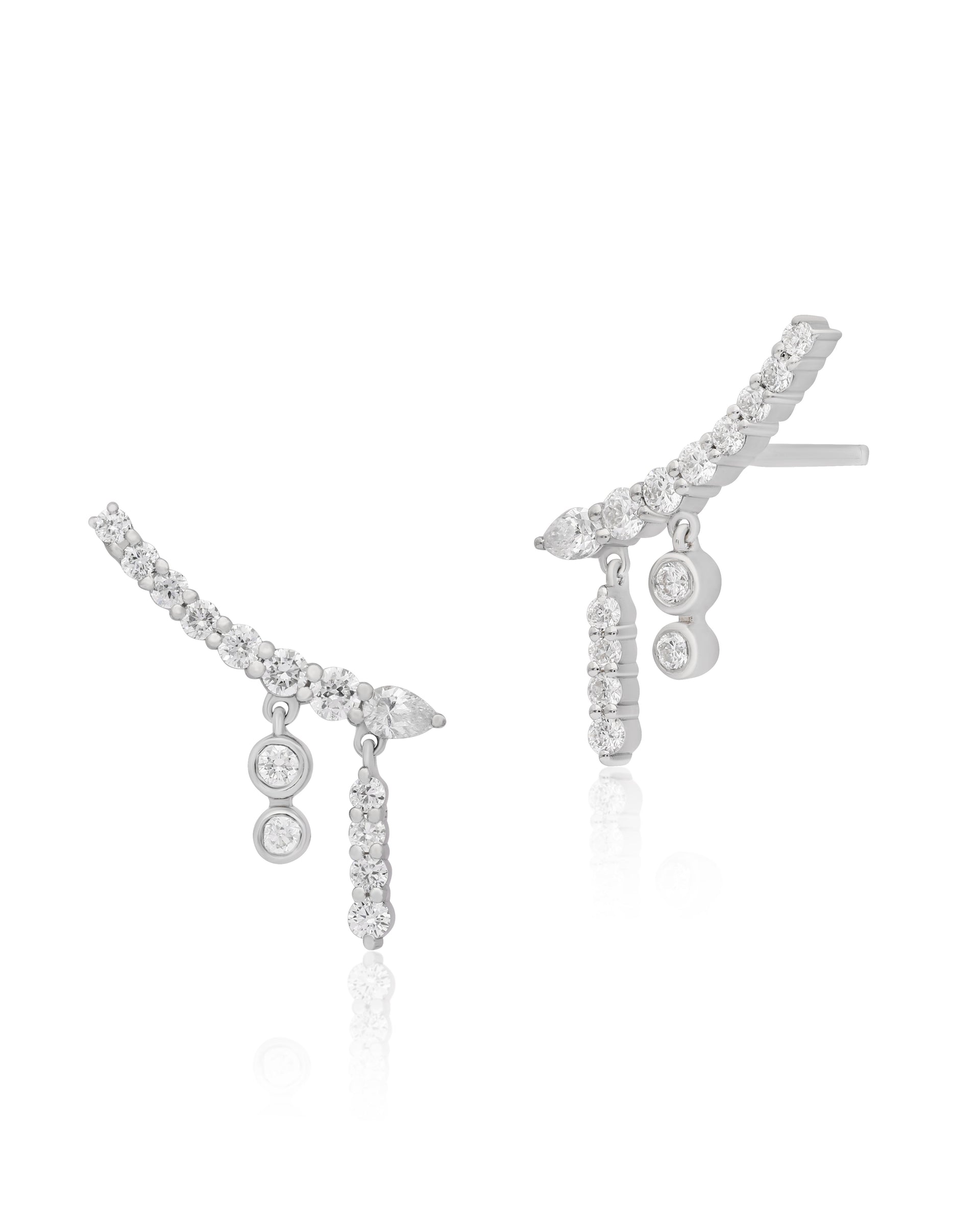 Diamond - Uniform Silhouette Climber Danglers Earrings In 925 Silver