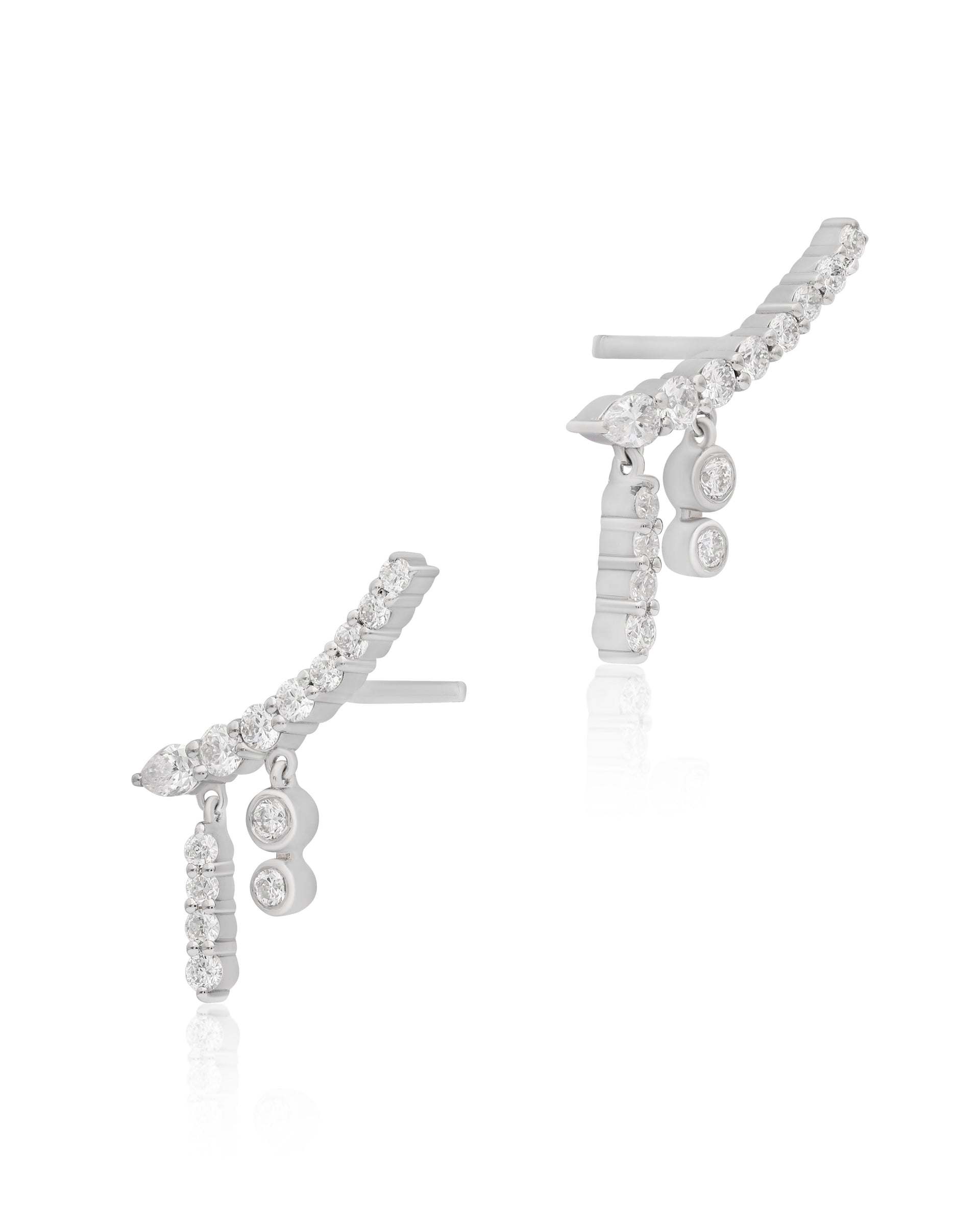 Diamond - Uniform Silhouette Climber Danglers Earrings In 925 Silver