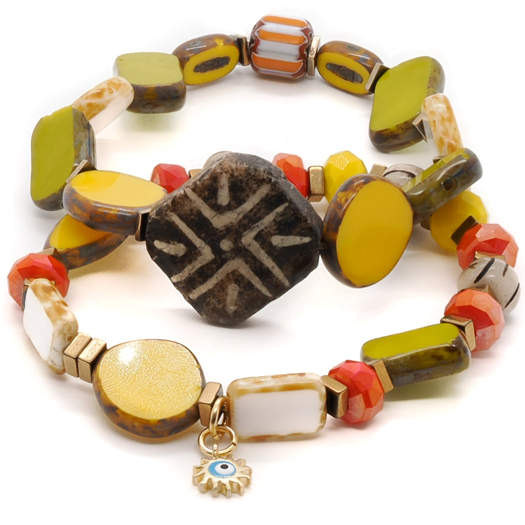Unique African Bracelet Set - Yellow