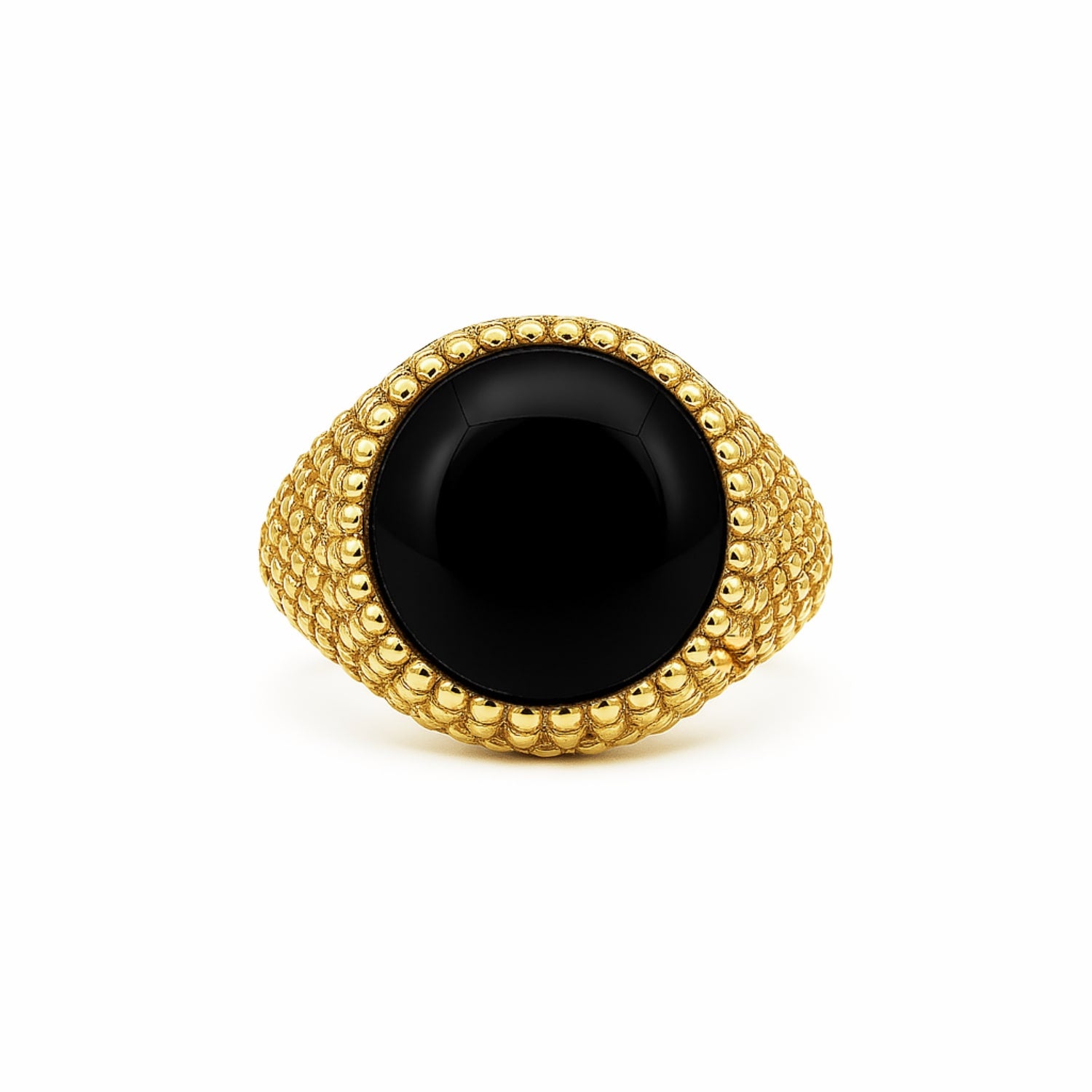 Unisex Adjustable Gold Ring With Black Onyx Bold Beaded Design
