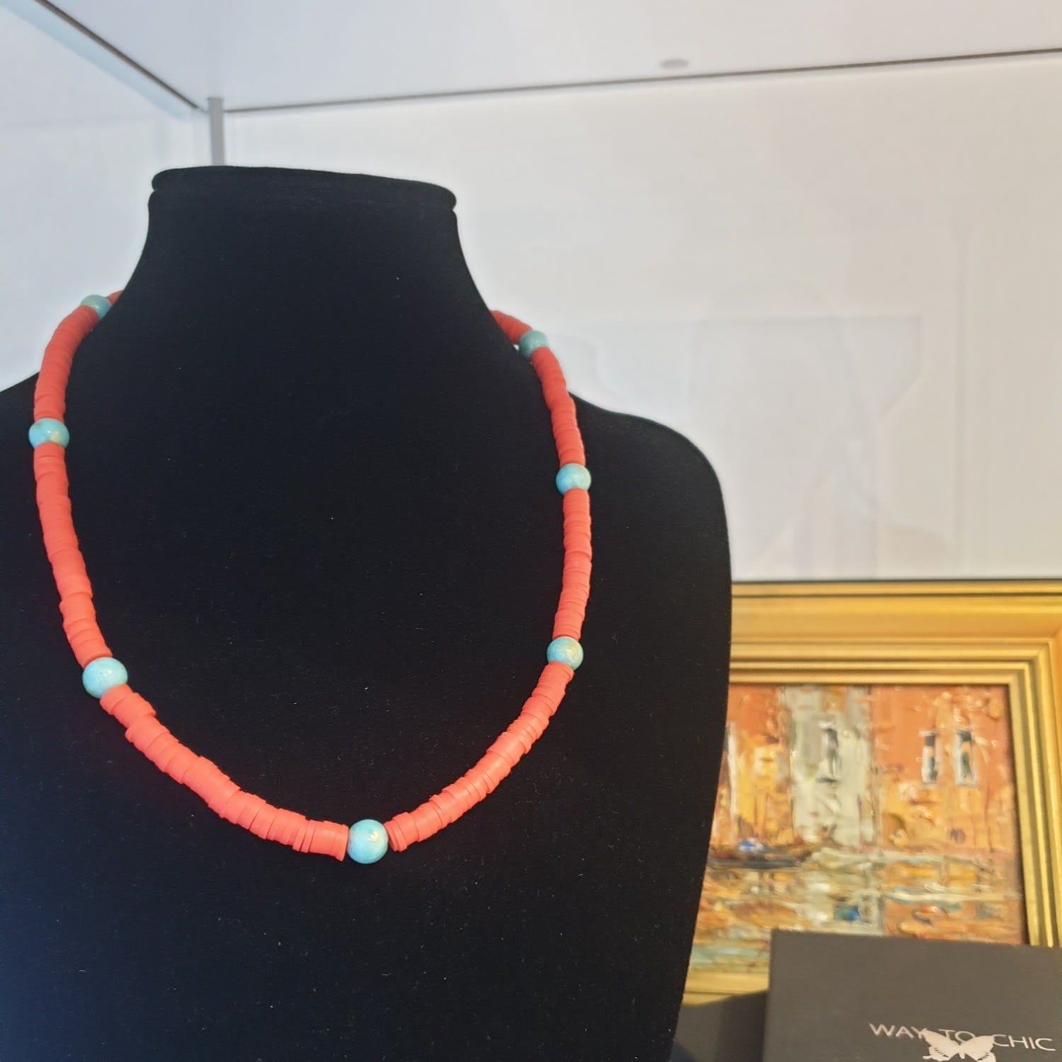 Unisex Beaded Summer Necklace – Orange Polymer With Jade Beads