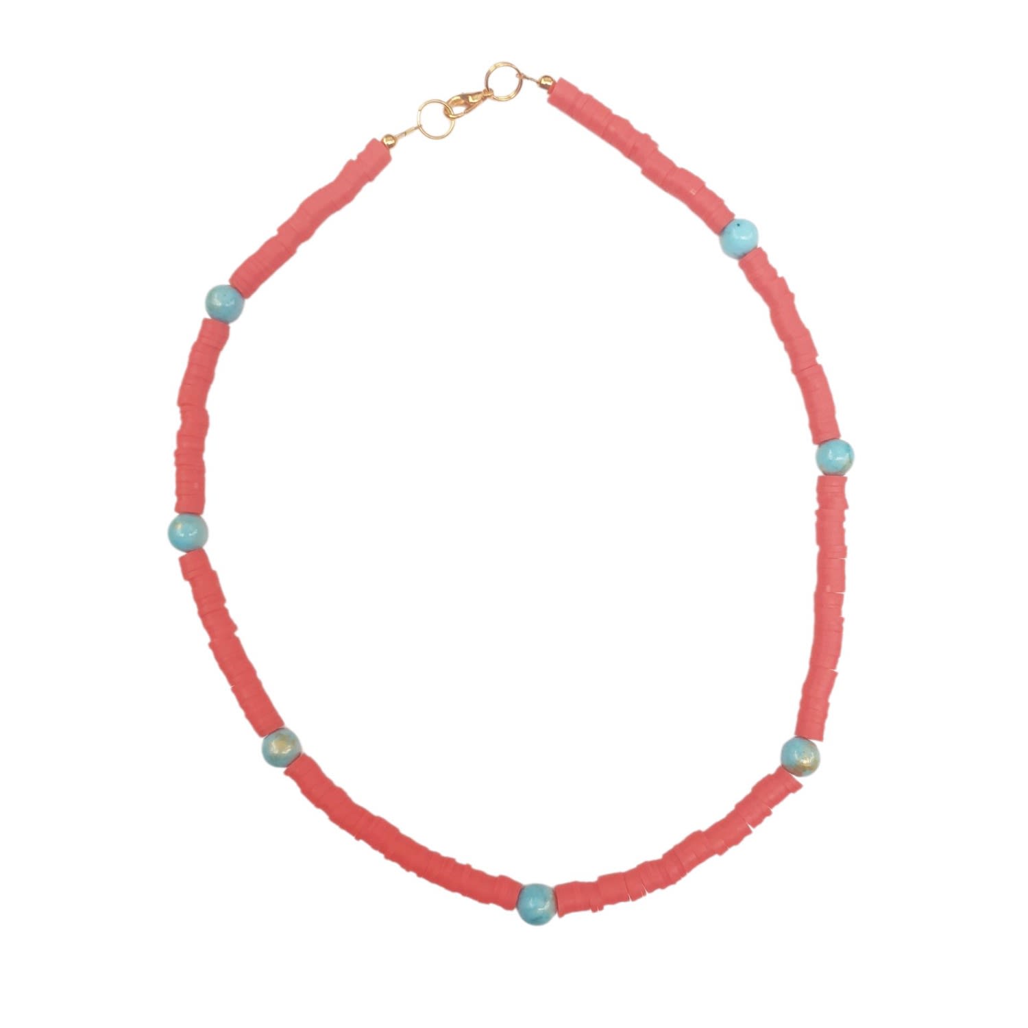 Unisex Beaded Summer Necklace – Orange Polymer With Jade Beads