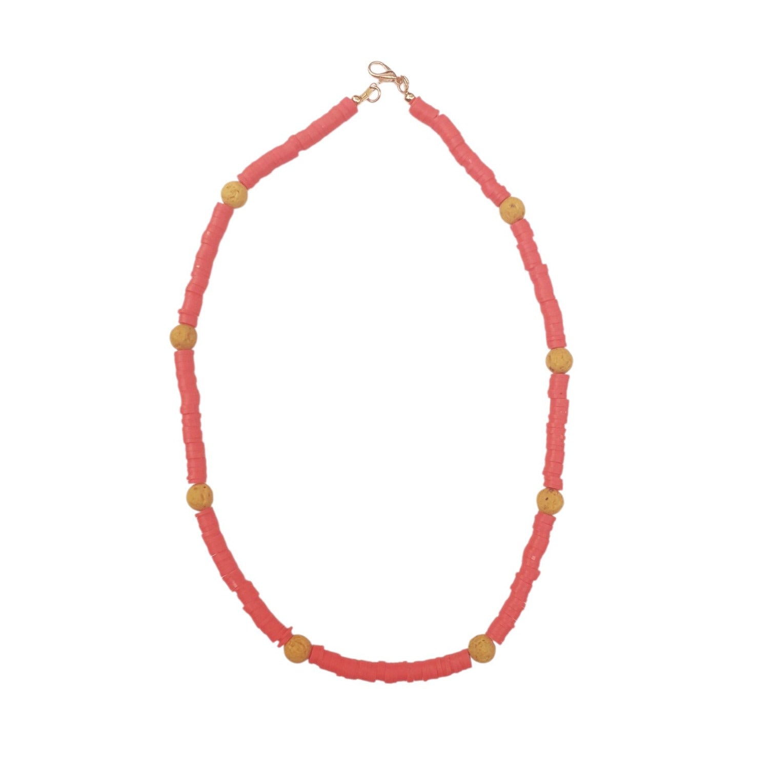 Unisex Beaded Summer Necklace – Orange Polymer With Yellow Lava Beads