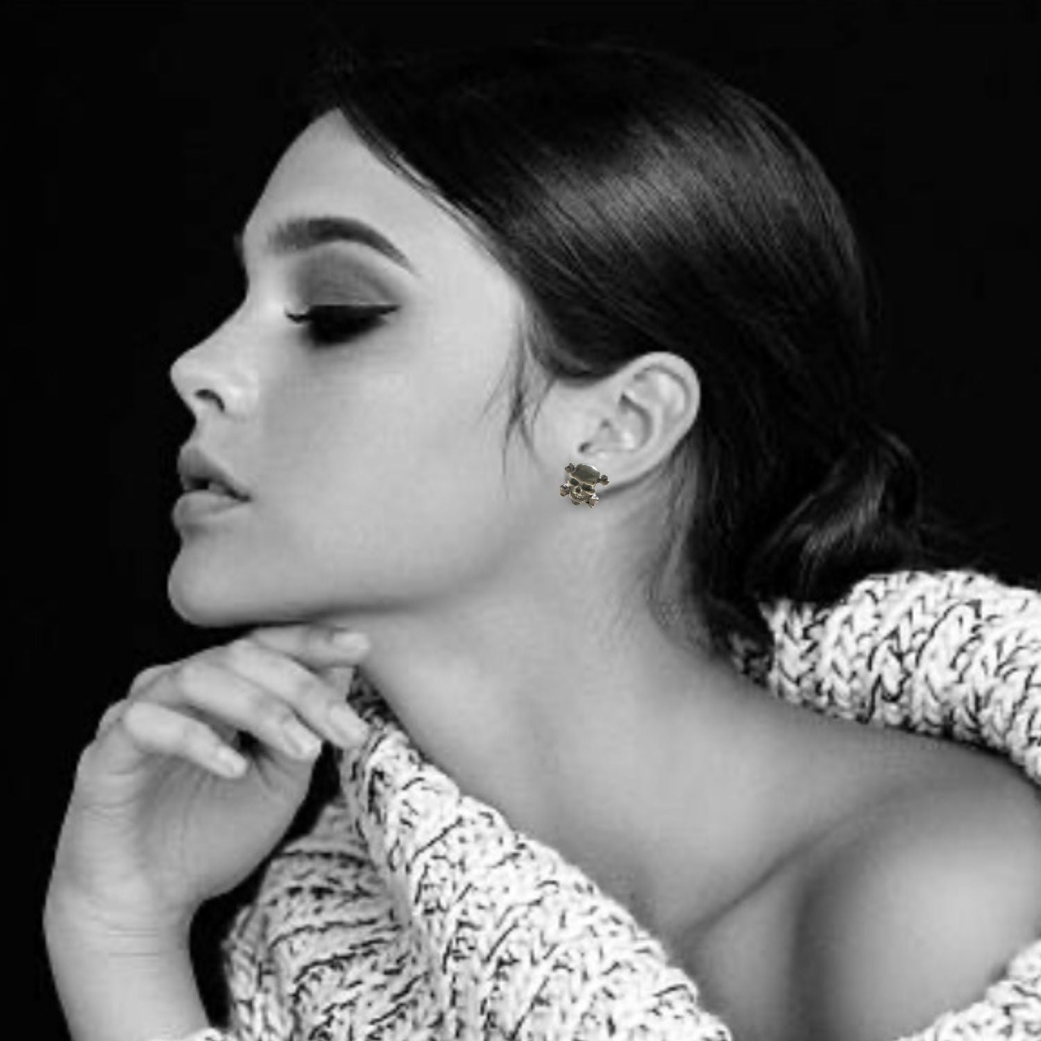 Unisex Skull Stud Sterling Silver Earrings