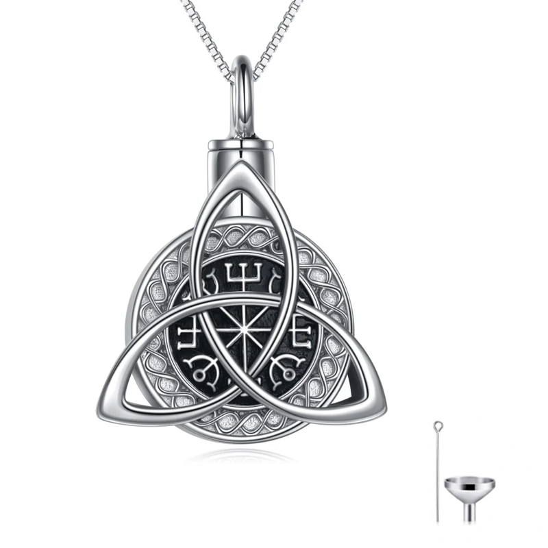 Unisex Sterling Silver Celtic Knot & Compass Urn Necklace for Ashes