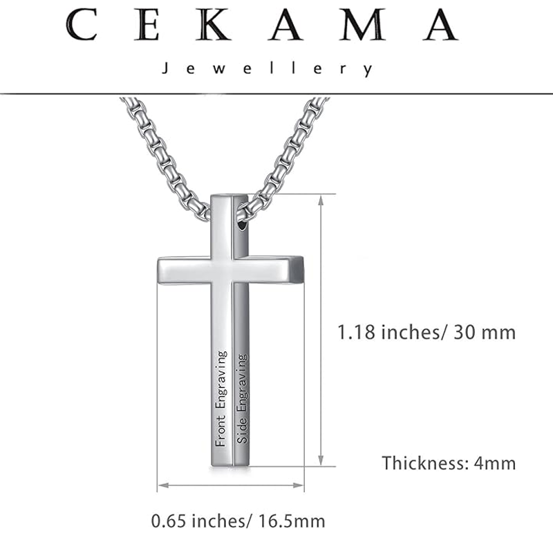 Unisex Sterling Silver Personalized Engraving & Cross Pendant Necklace