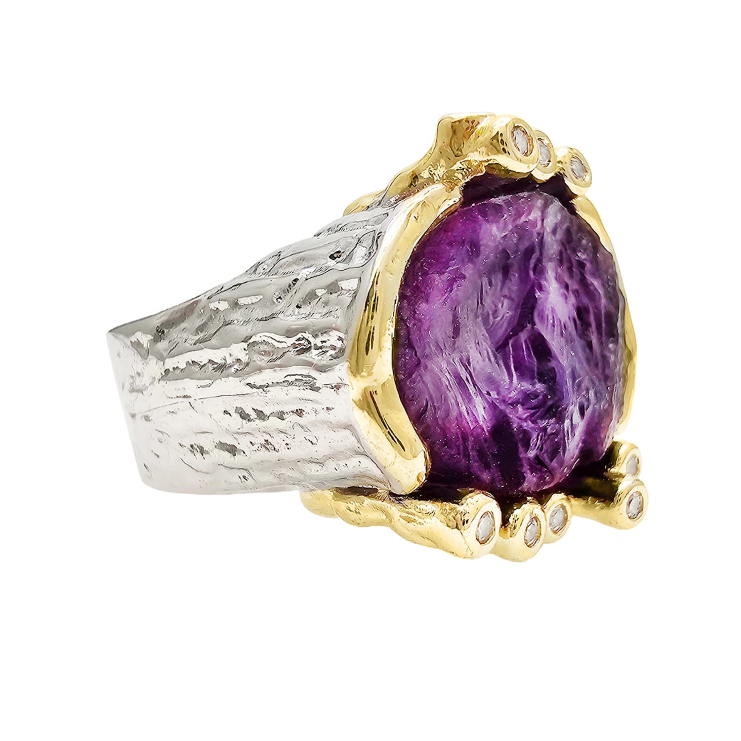 Unpolished Amethyst Platinum Chunky Ring