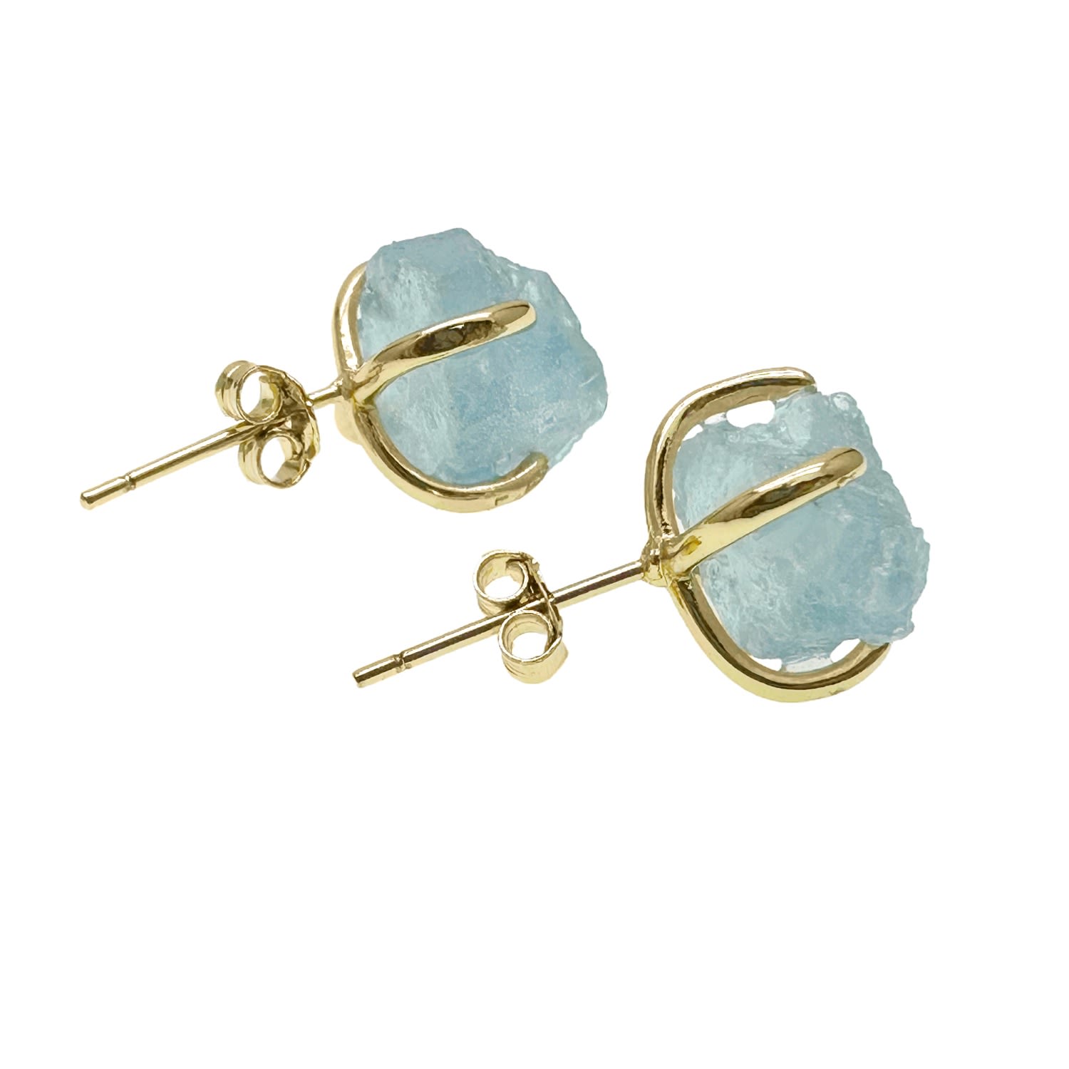 Unpolished Aquamarine Stone Stud Earrings
