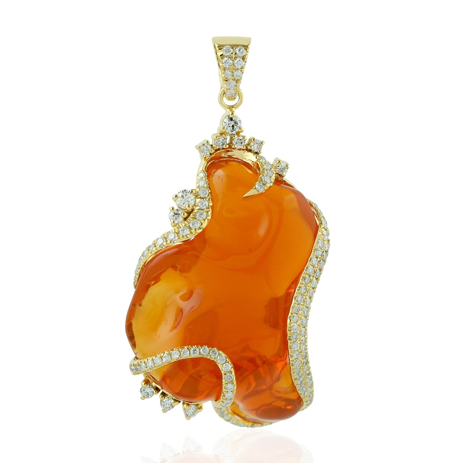 Unshaped Fire Opal Pendant In Gold – Pave Diamond Designer Fine Jewelry